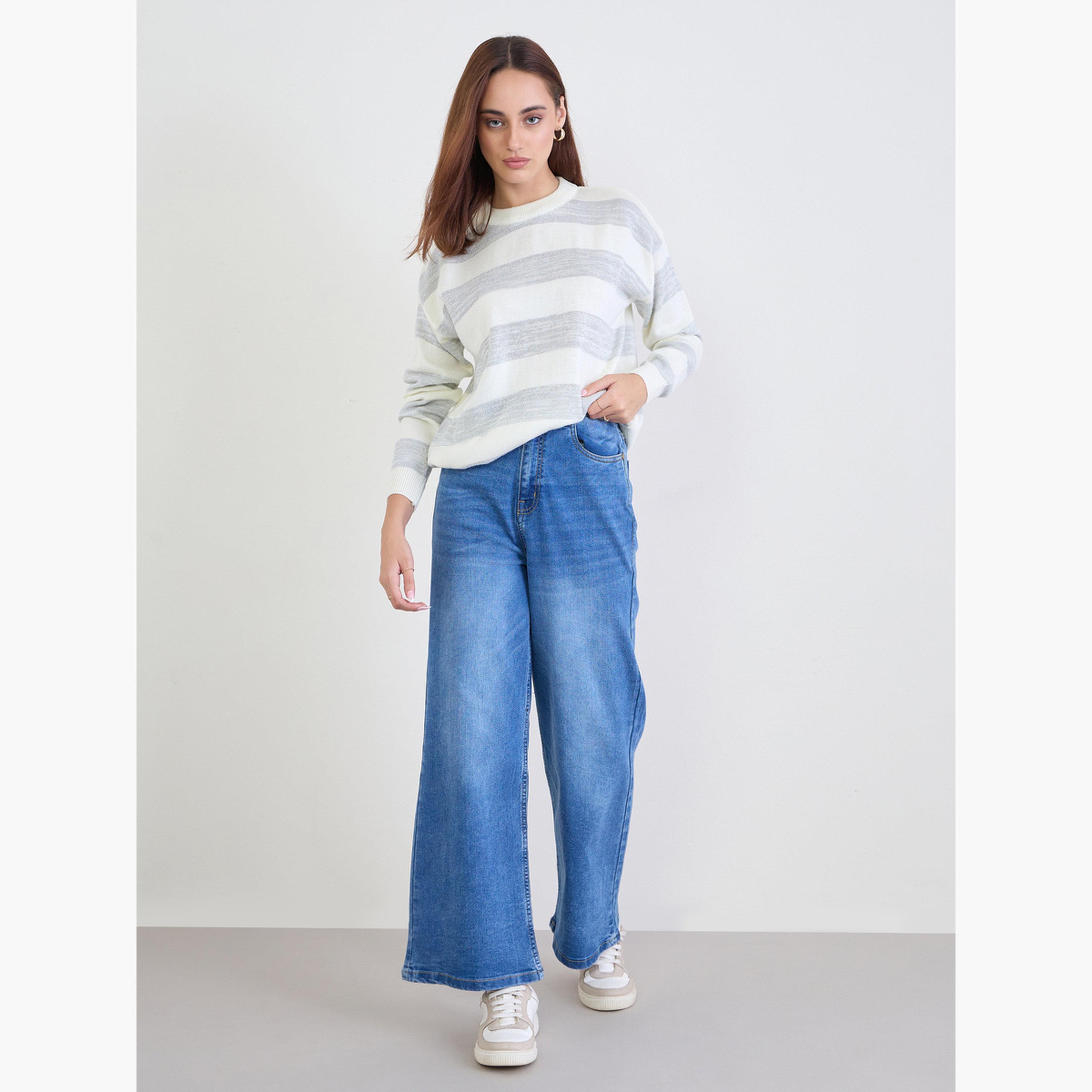 ستايلي - سترة محبوكة مخططة لون أوف وايت للنساء -women-clothing-cardigansandjumpers-jumpers-image-4