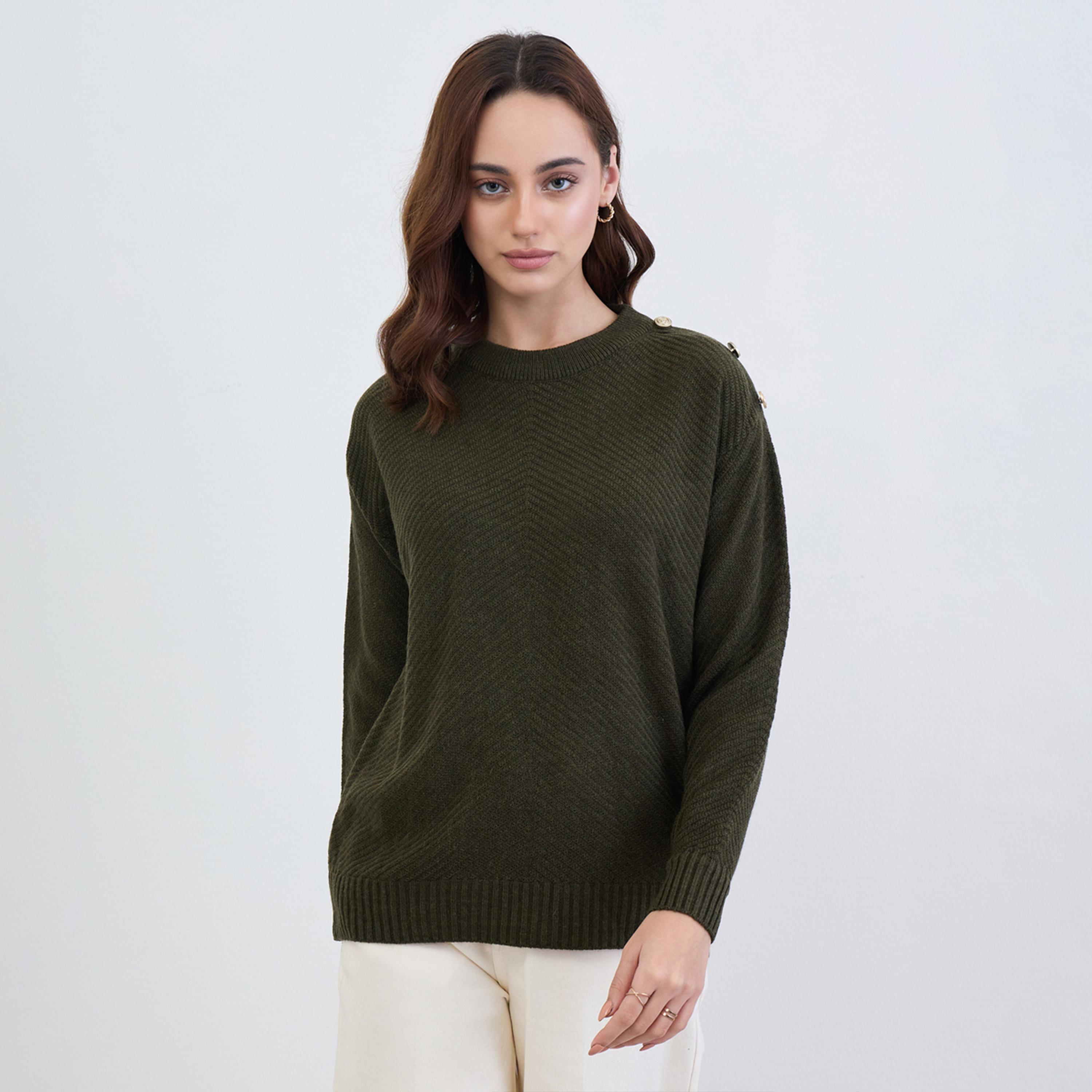 Styli Women Olive Green Button Detail Sweater-women-clothing-cardigansandjumpers-jumpers-image-1