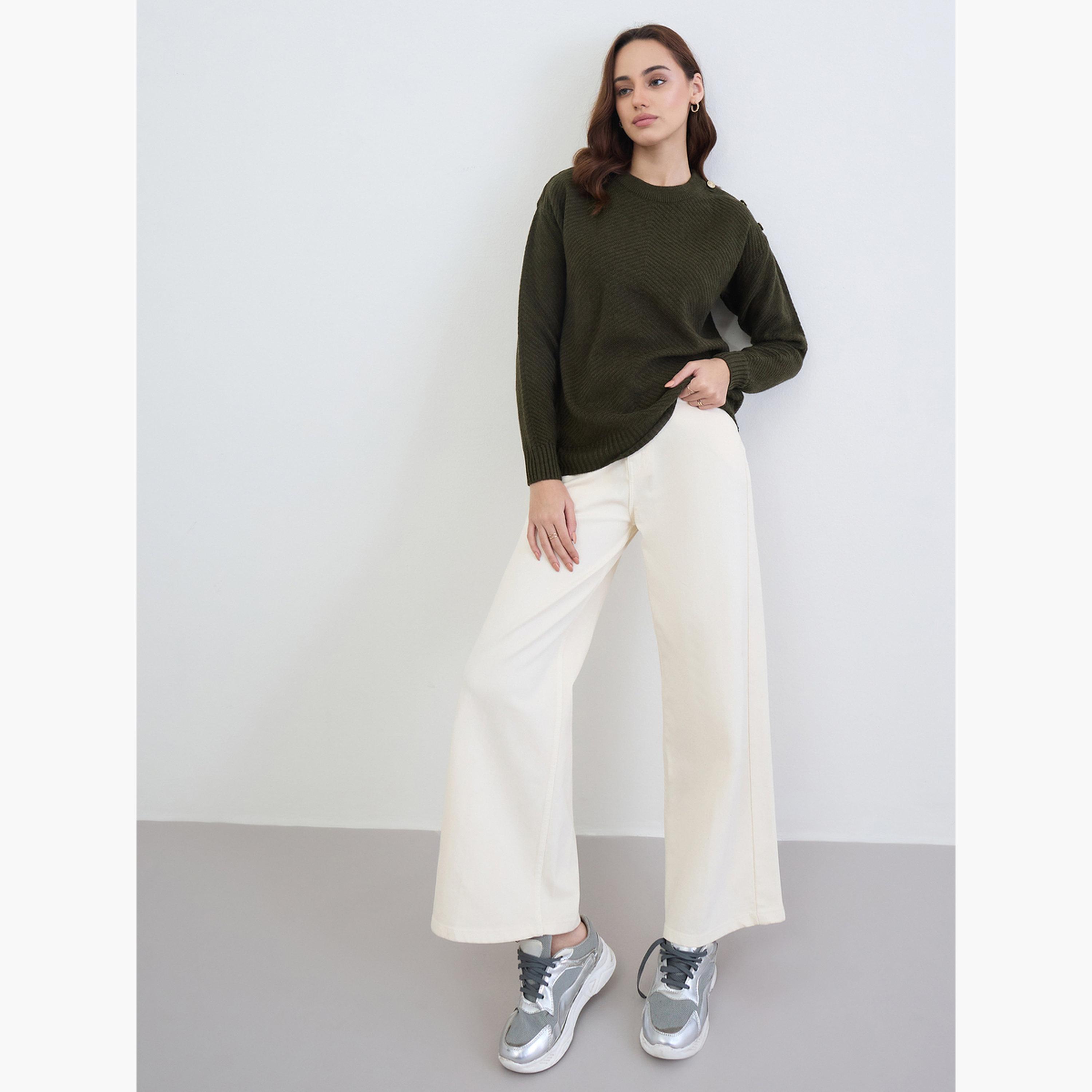 Styli Women Olive Green Button Detail Sweater-women-clothing-cardigansandjumpers-jumpers-image-2