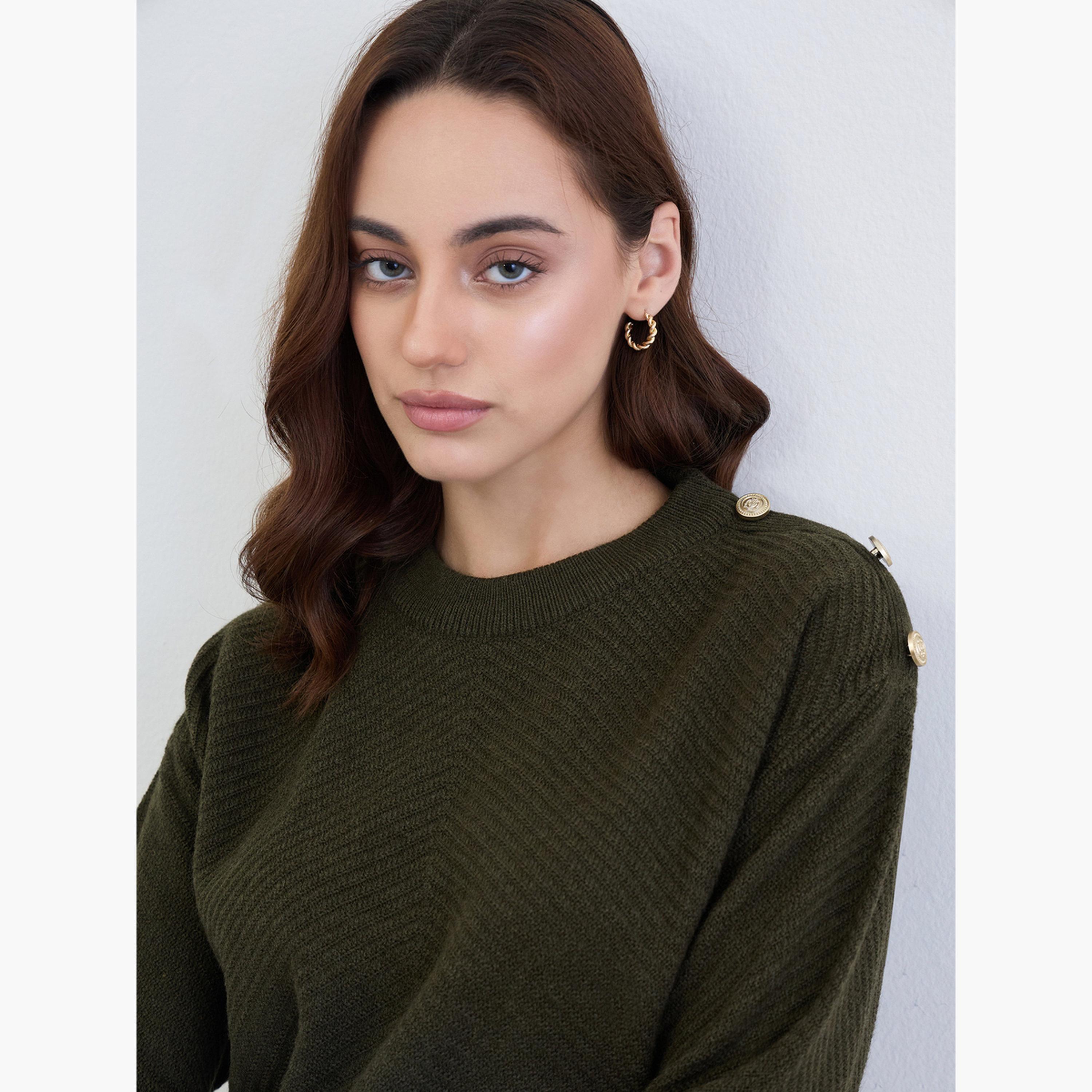 Styli Women Olive Green Button Detail Sweater-women-clothing-cardigansandjumpers-jumpers-image-4