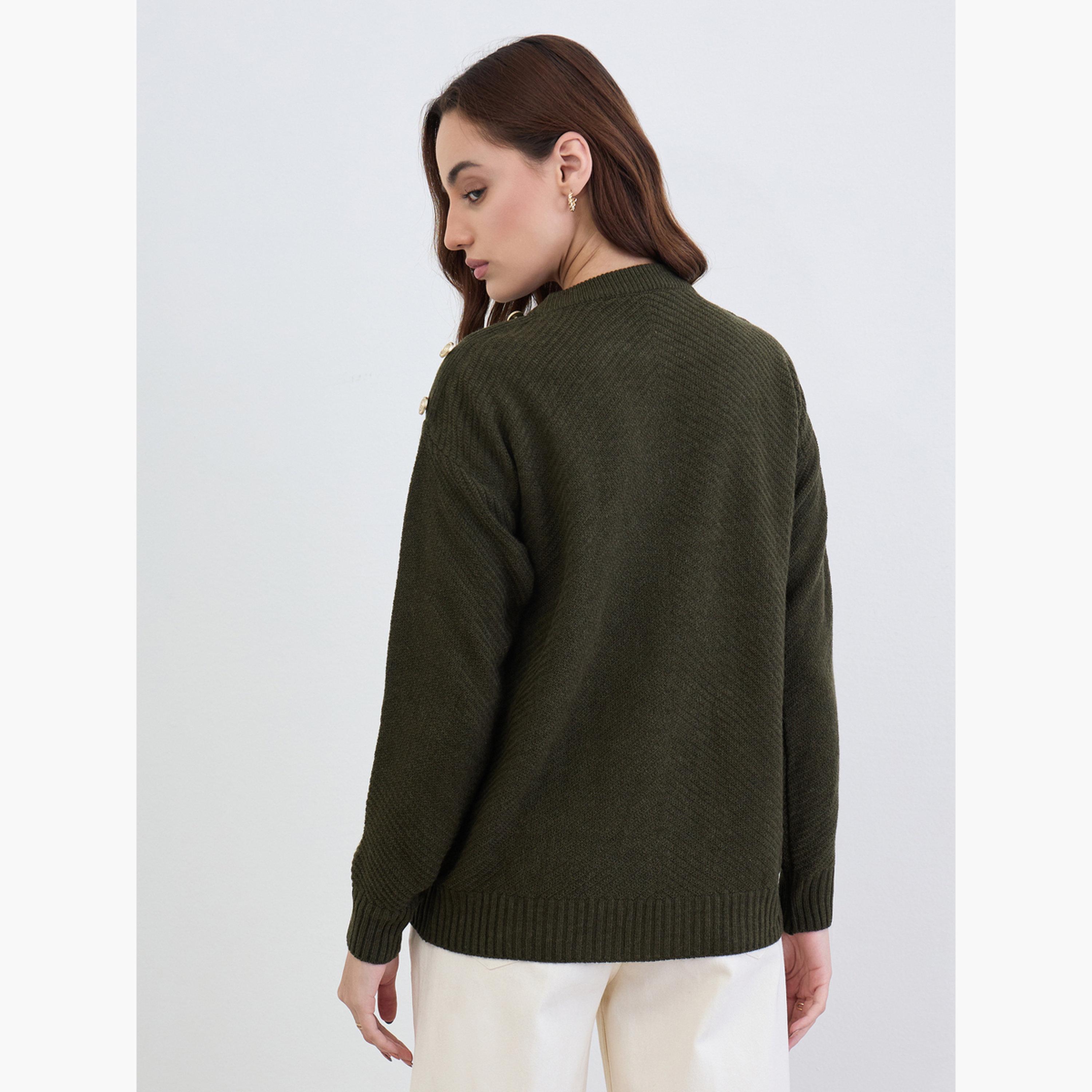 Styli Women Olive Green Button Detail Sweater-women-clothing-cardigansandjumpers-jumpers-image-5