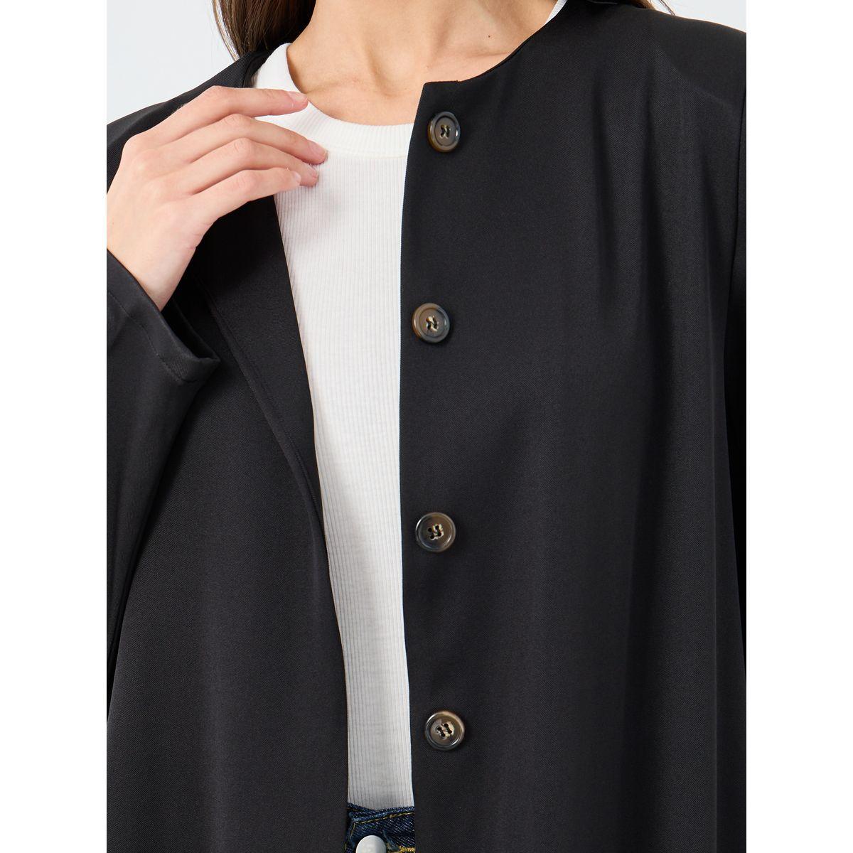 Styli Solid Round Neck Open Front Abaya with Button Detail-women-arabicclothing-abayas-image-4