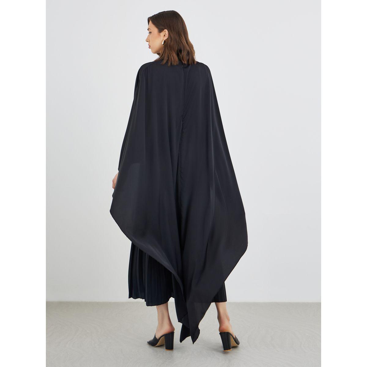 فستان طويل سادة بأكمام كيب وكسرات-women-clothing-dresses-image-5