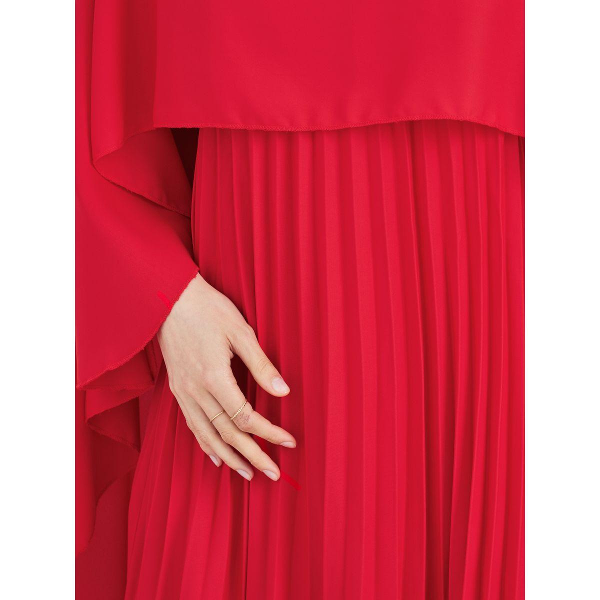 Styli Solid Cape Sleeve Pleated Detail Maxi Dress-women-clothing-dresses-image-4