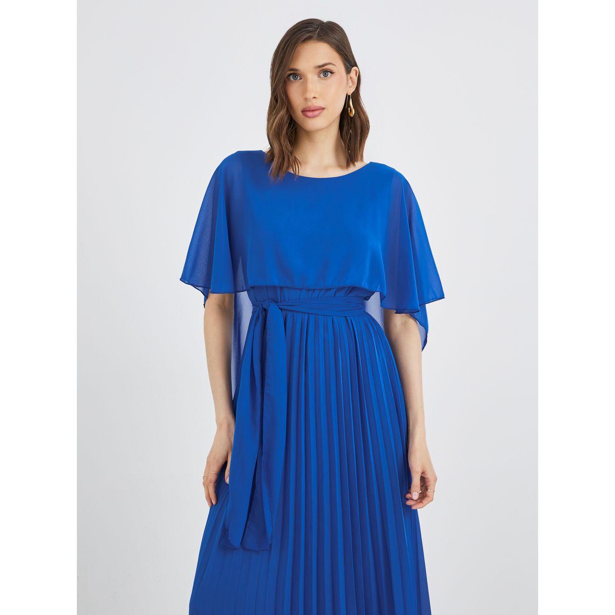 Styli Solid Cape Sleeve Pleated Detail Maxi Dress-women-clothing-dresses-image-3