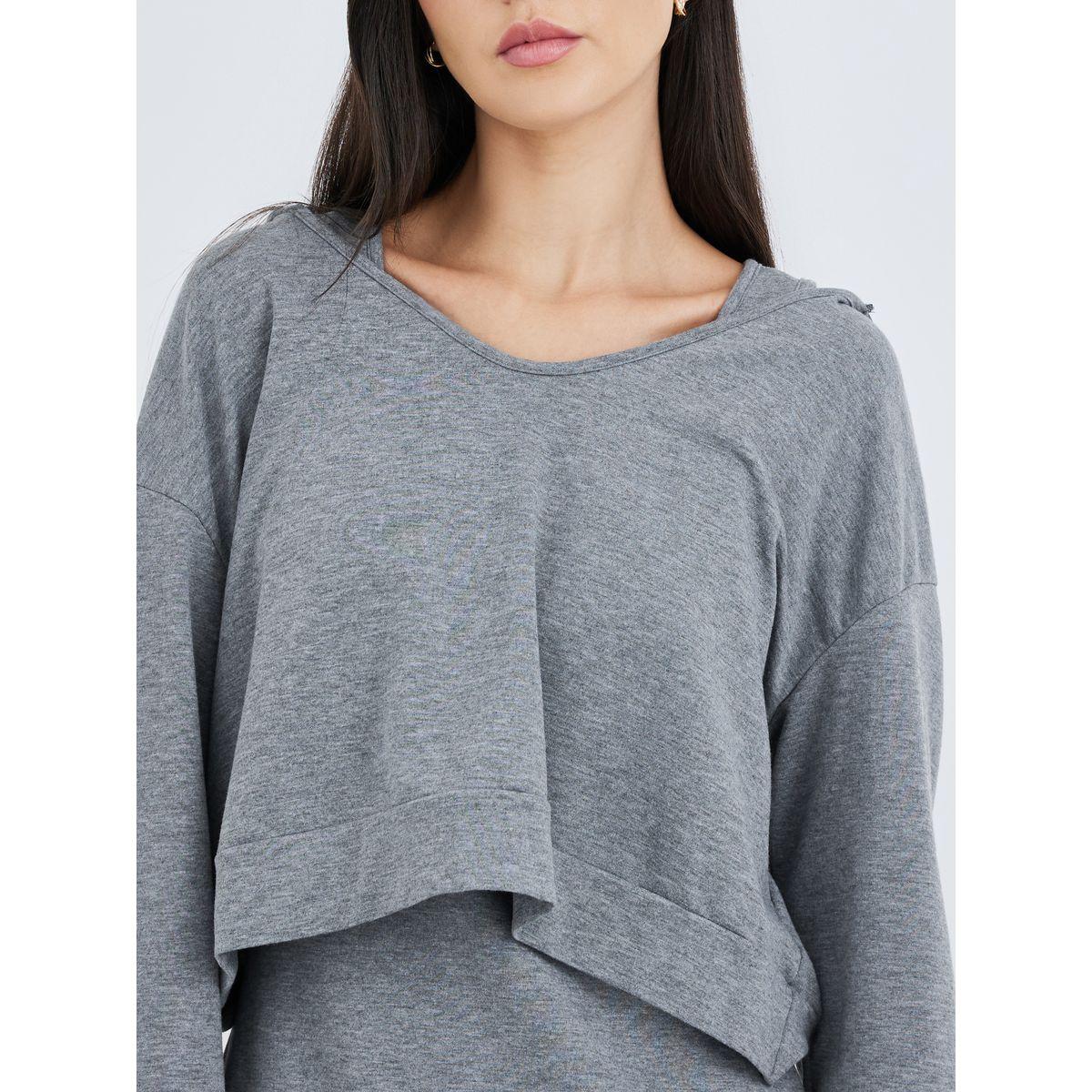 Styli Women Grey Solid Hooded Sweatshirt and Midi Sheath Dress Co-Ords-women-clothing-coordsets-image-3