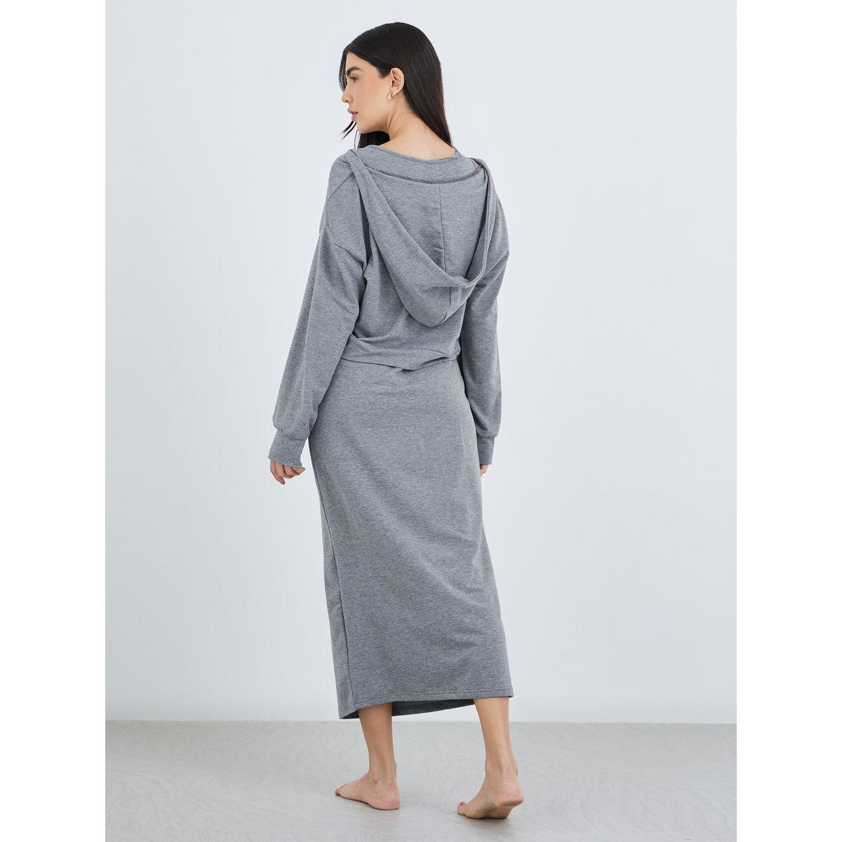 Styli Women Grey Solid Hooded Sweatshirt and Midi Sheath Dress Co-Ords-women-clothing-coordsets-image-4