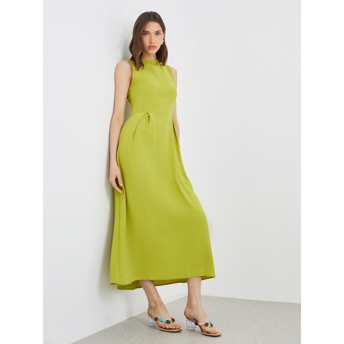 Styli Solid Sleeveless Pleated A-Line Maxi Dress-women-clothing-dresses-image-1