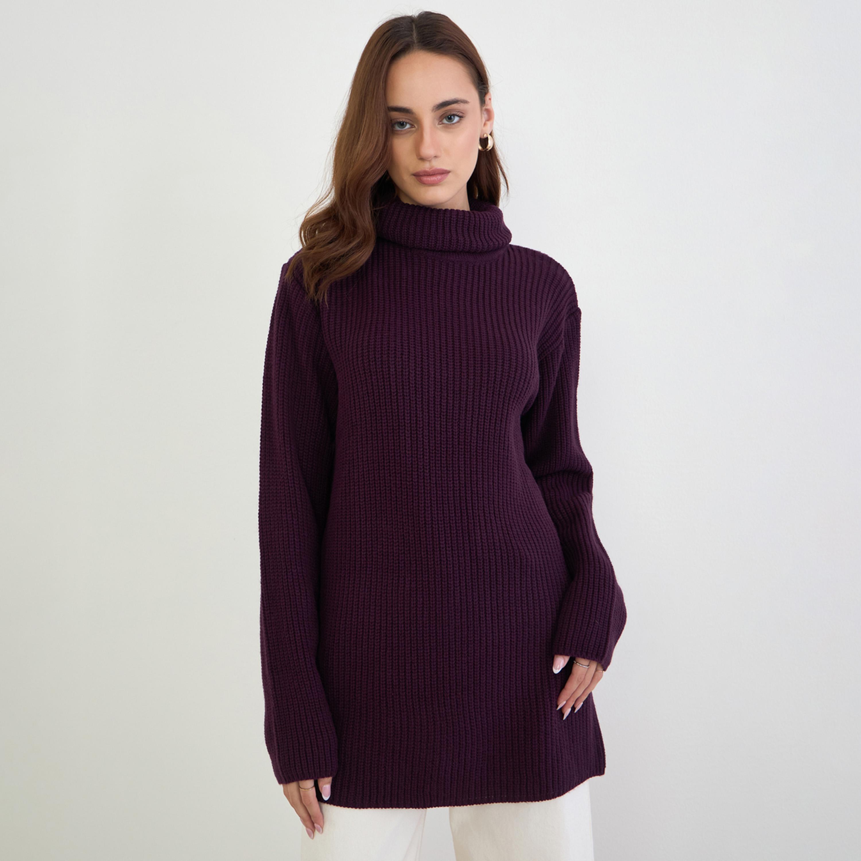 ستايلي - سترة طويلة محبوكة بقصّة عادية لون برغندي-women-clothing-cardigansandjumpers-jumpers-image-1