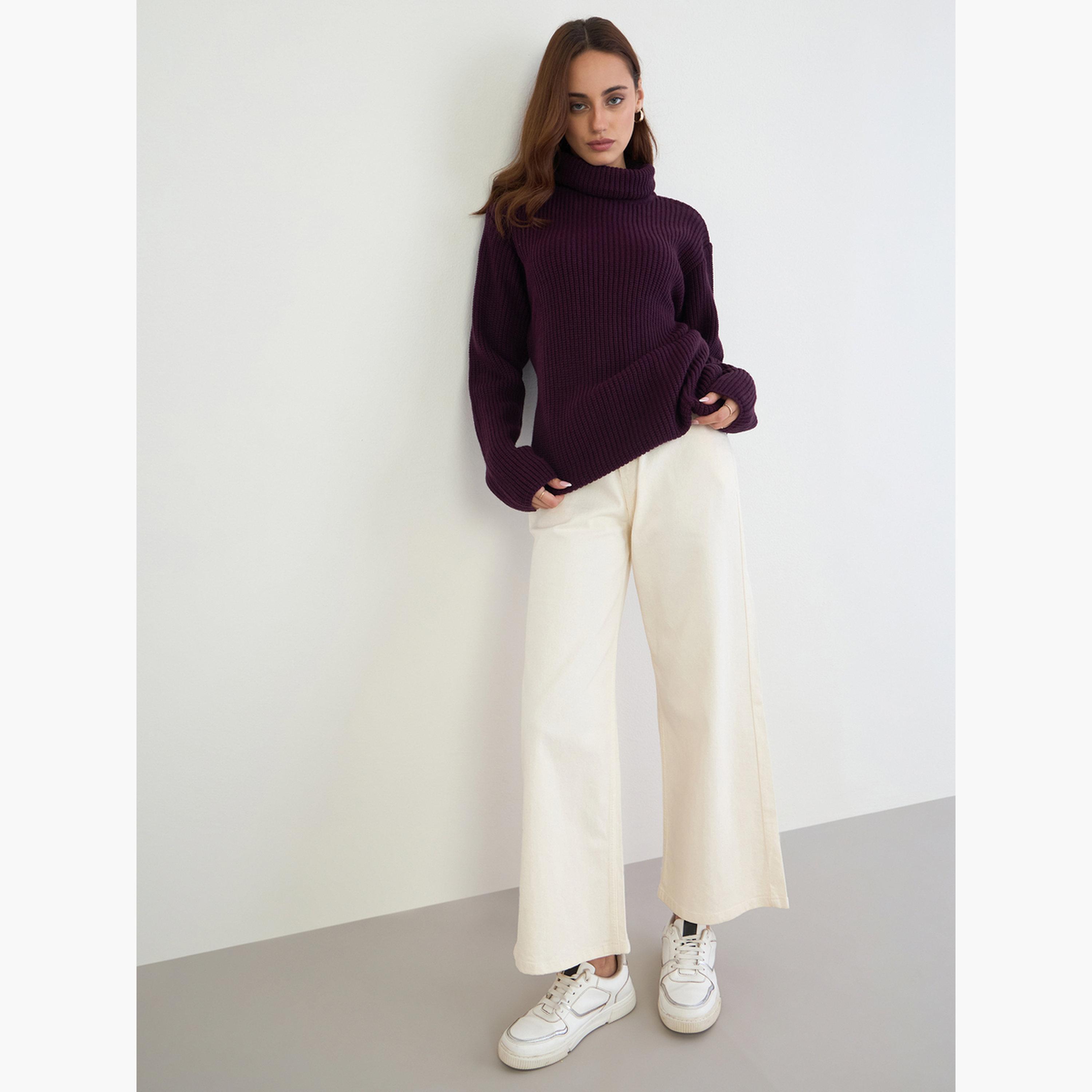 ستايلي - سترة طويلة محبوكة بقصّة عادية لون برغندي-women-clothing-cardigansandjumpers-jumpers-image-2