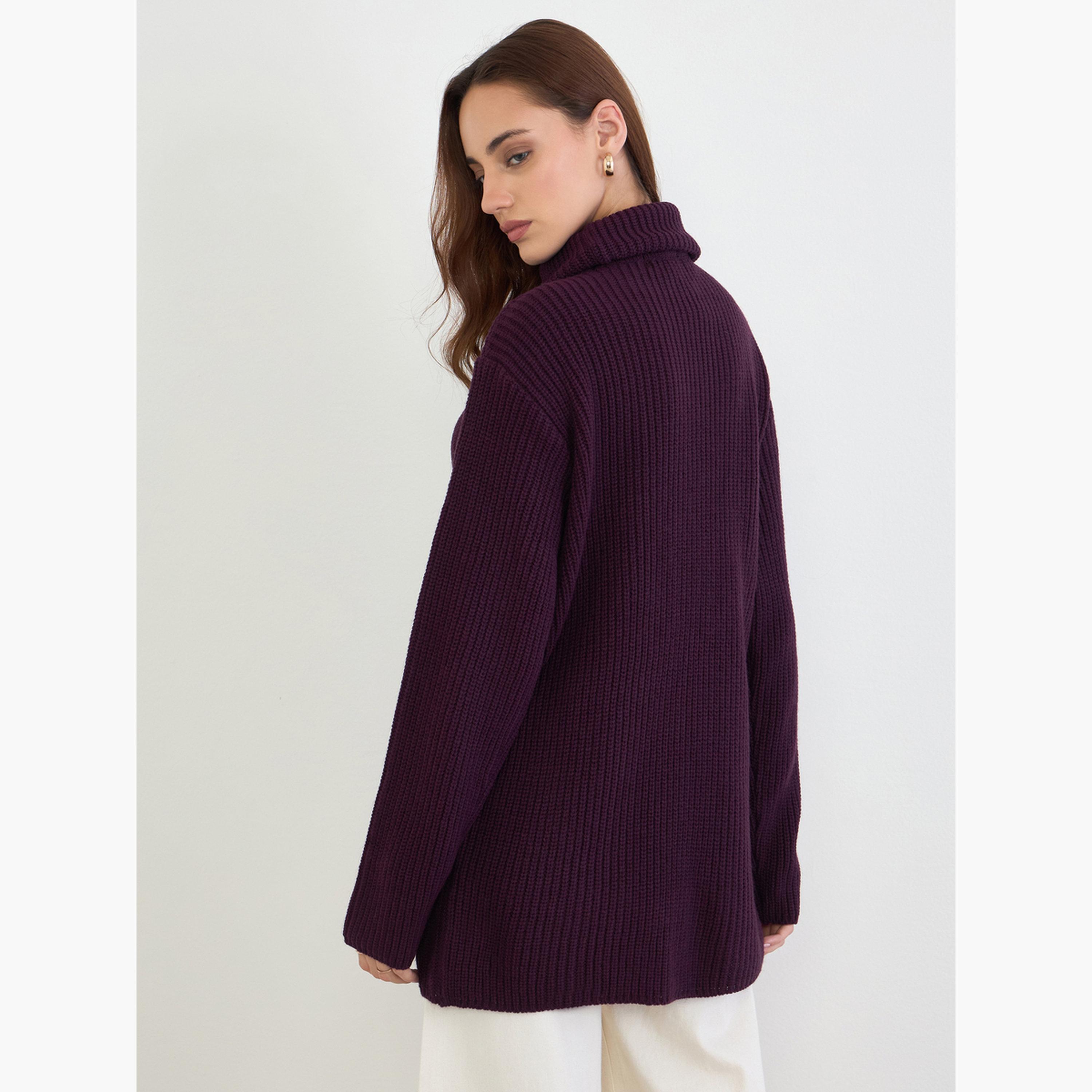 ستايلي - سترة طويلة محبوكة بقصّة عادية لون برغندي-women-clothing-cardigansandjumpers-jumpers-image-5