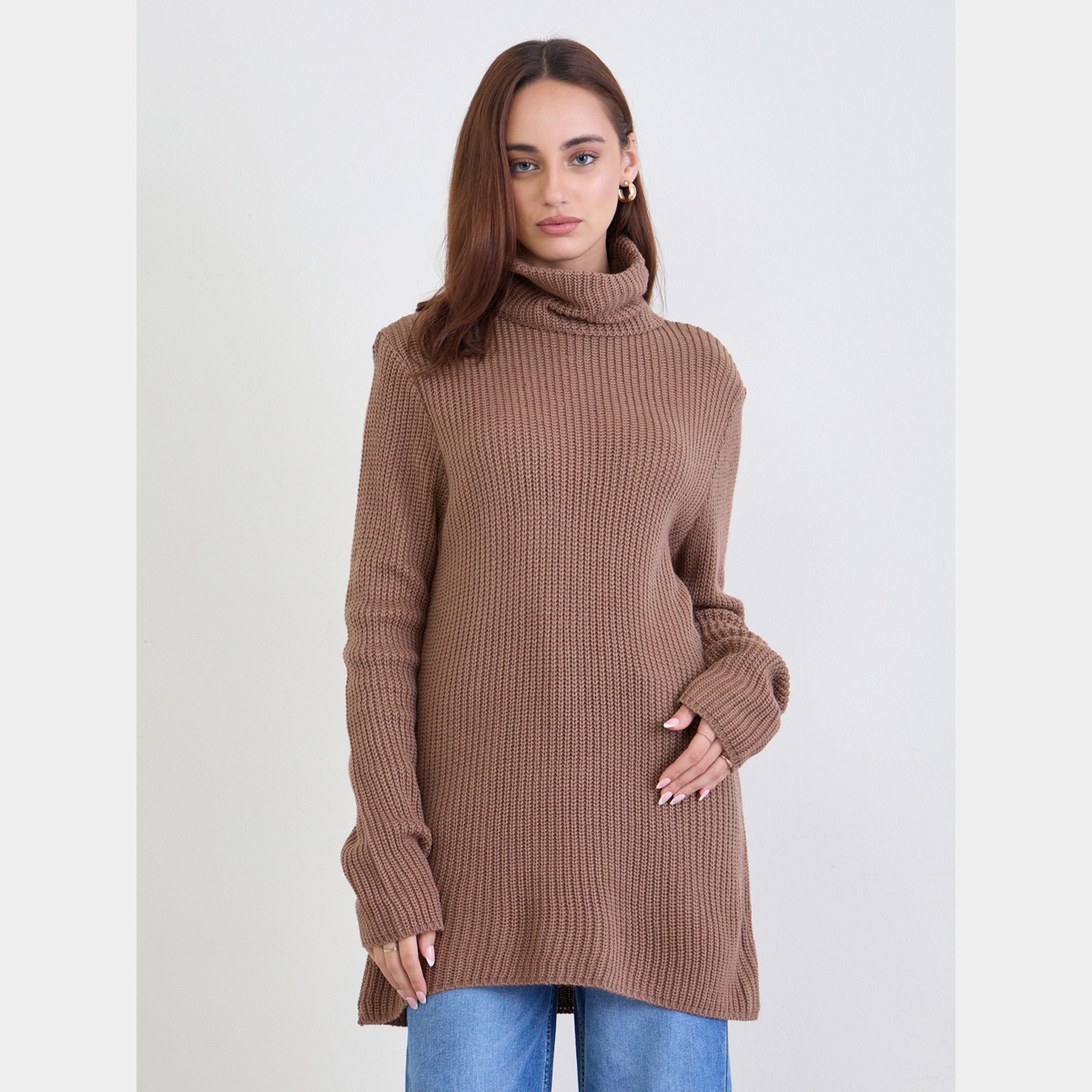 ستايلي - سترة نسائية طويلة الأكمام برقبة مدورة محبوكة باللون البني-women-clothing-cardigansandjumpers-jumpers-image-5