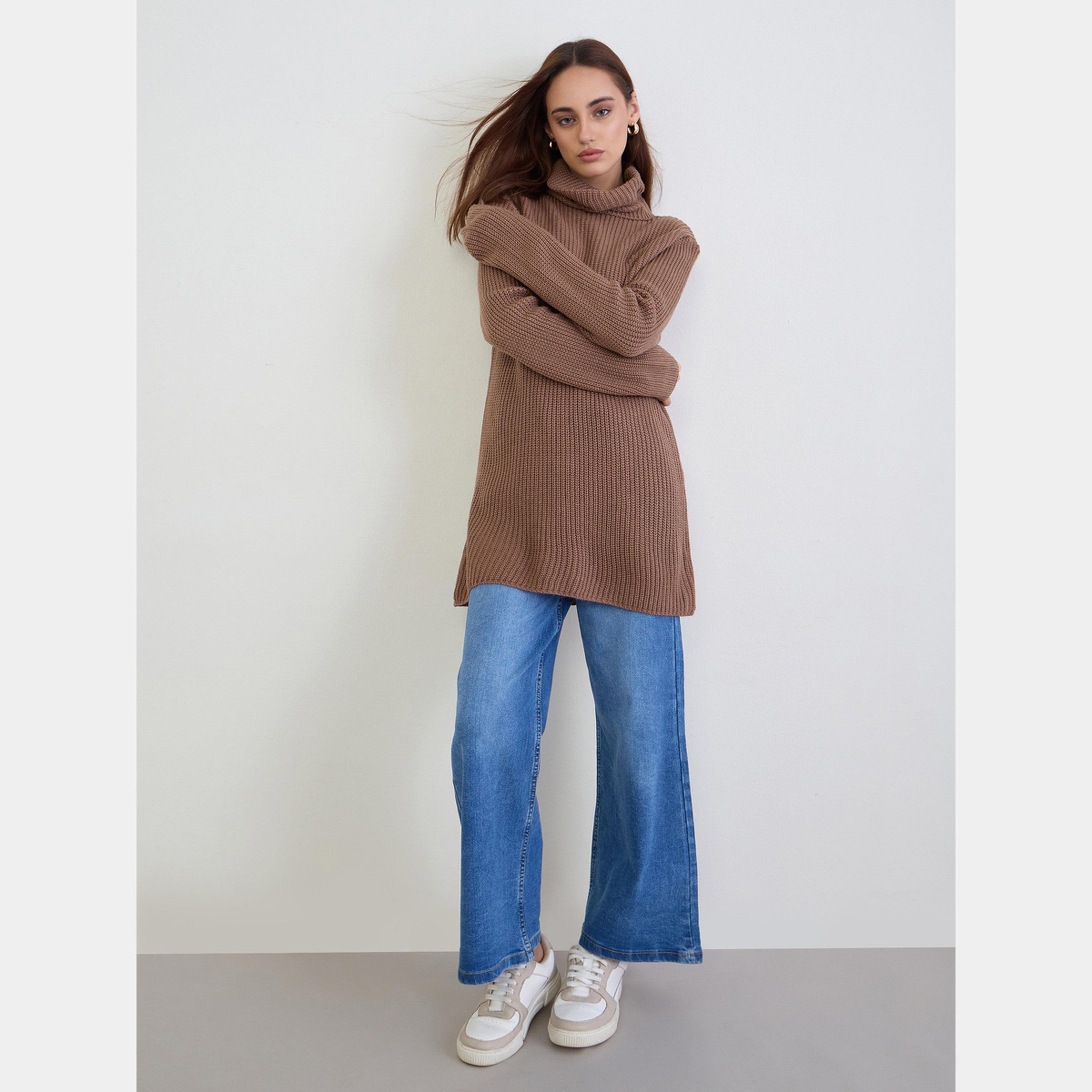 ستايلي - سترة نسائية طويلة الأكمام برقبة مدورة محبوكة باللون البني-women-clothing-cardigansandjumpers-jumpers-image-4