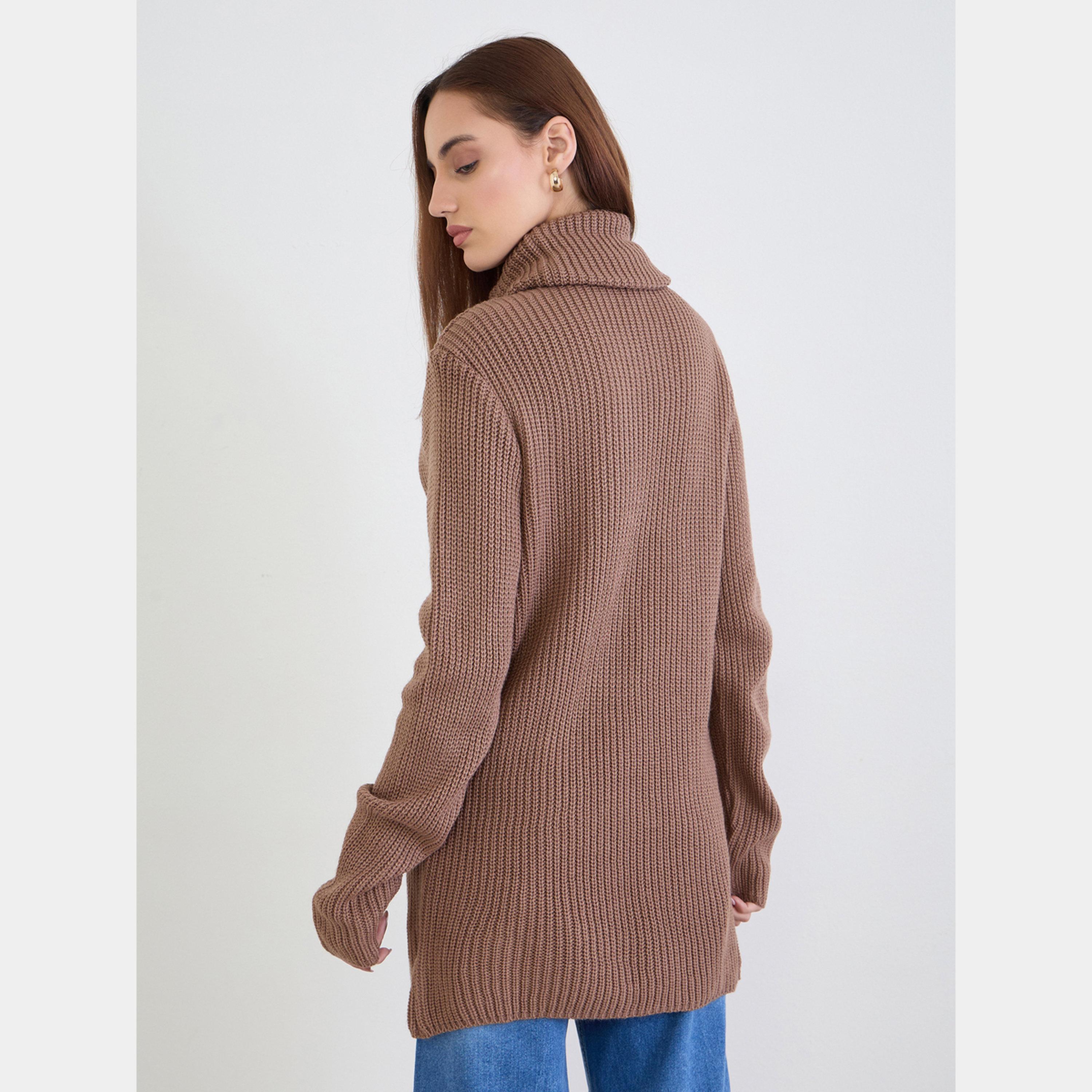 ستايلي - سترة نسائية طويلة الأكمام برقبة مدورة محبوكة باللون البني-women-clothing-cardigansandjumpers-jumpers-image-5