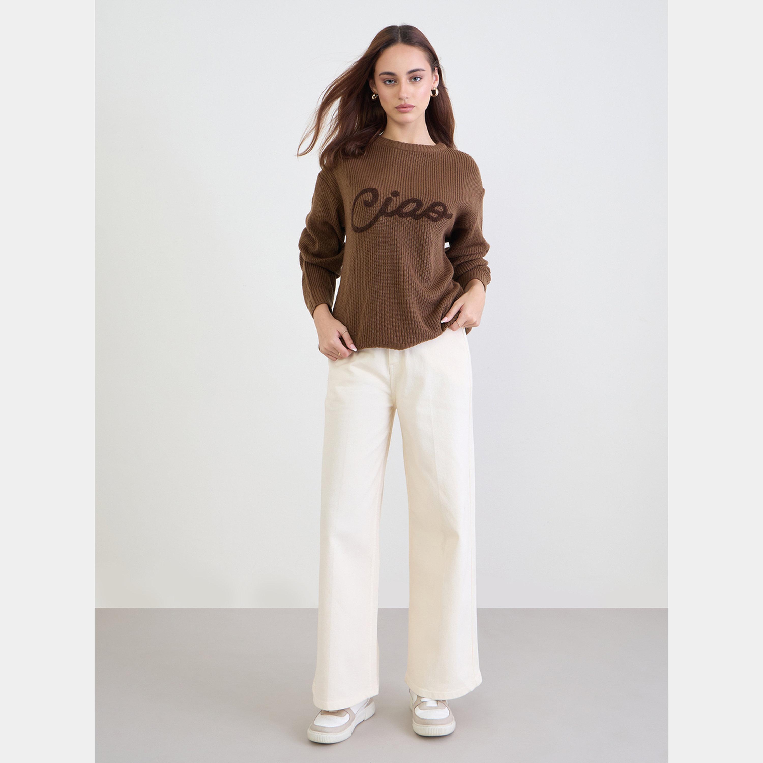 Styli Coffee Brown Regular Fit Embroidered Sweater-women-winterwear-cardigansandjumpers-jumpers-image-2