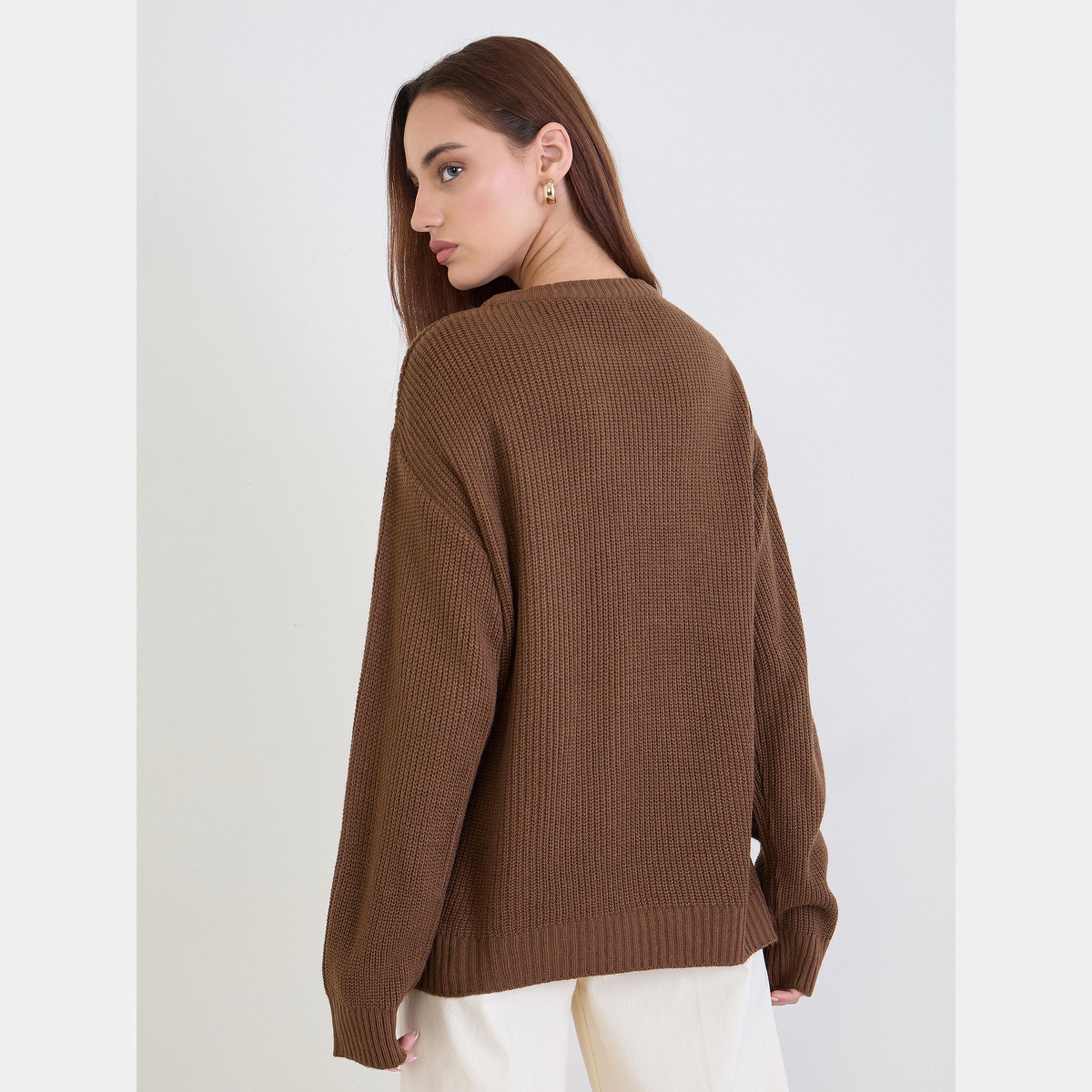 ستايلي - سترة نسائية مطرزة لون بني، ذات قصة عادية ورقبة دائرية وأكمام طويلة-women-winterwear-cardigansandjumpers-jumpers-image-5