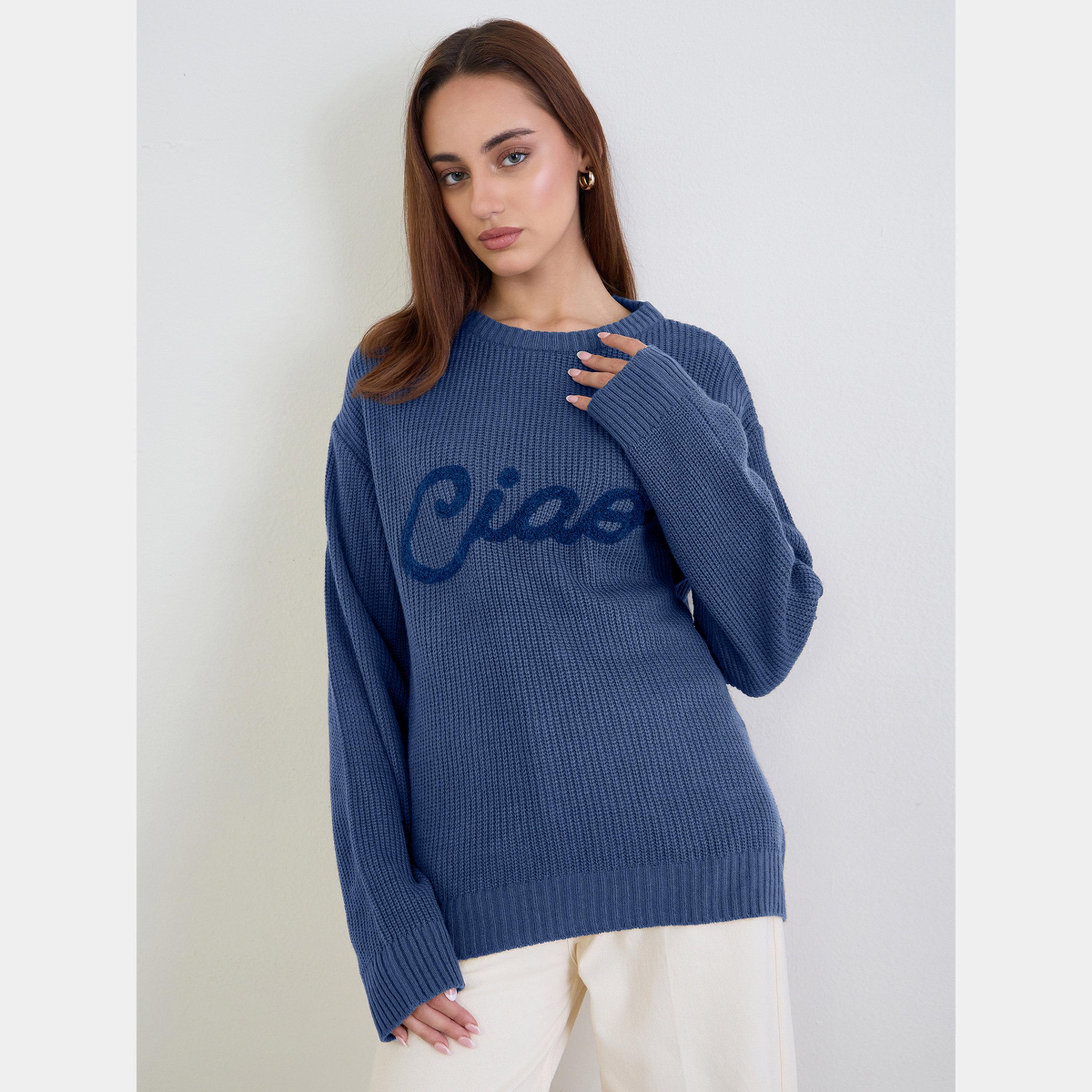 ستايلي - سترة نسائية متوسطة الطول مطرزة باللون الأزرق، برقبة دائرية وأكمام طويلة-women-winterwear-cardigansandjumpers-jumpers-image-1