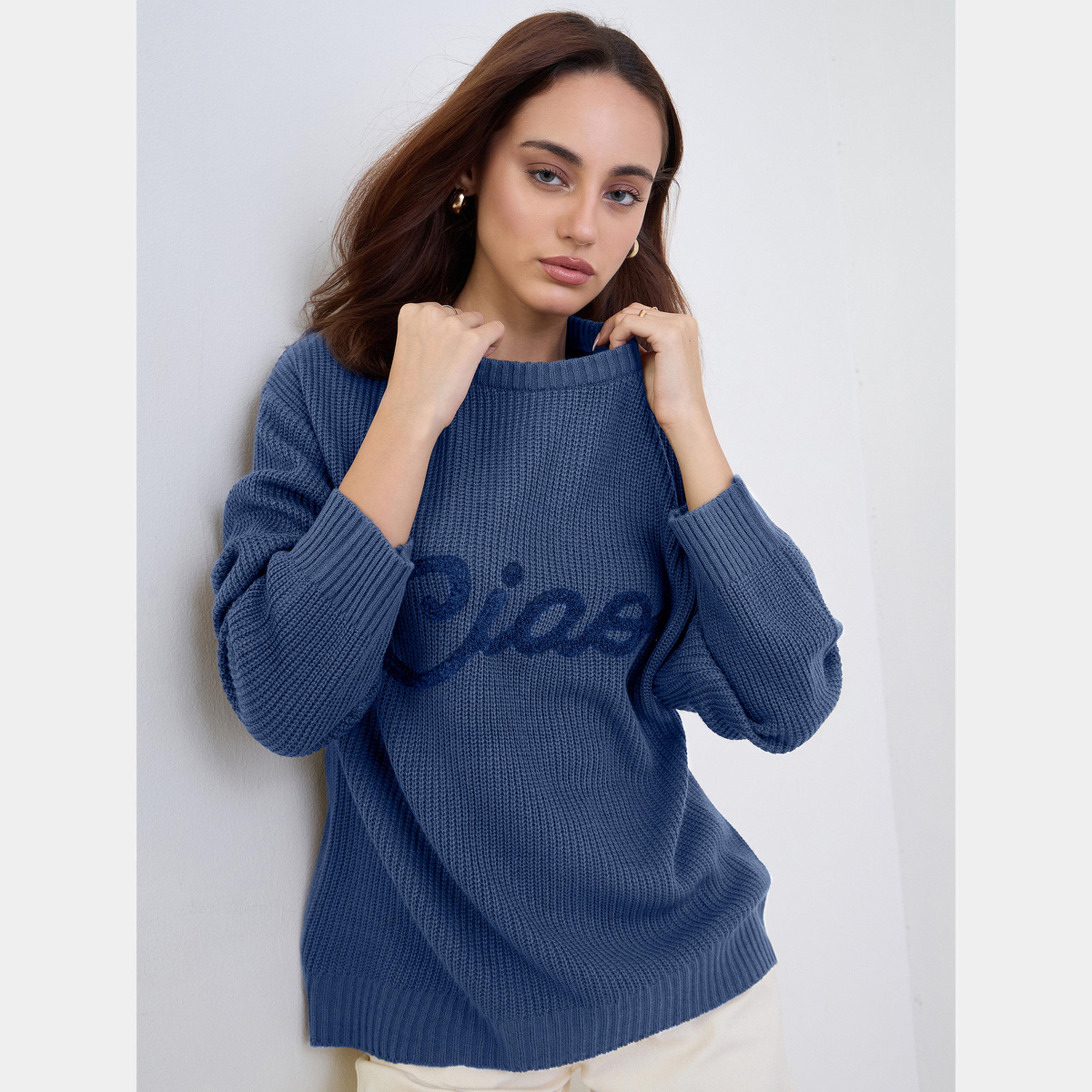 ستايلي - سترة نسائية متوسطة الطول مطرزة باللون الأزرق، برقبة دائرية وأكمام طويلة-women-winterwear-cardigansandjumpers-jumpers-image-4
