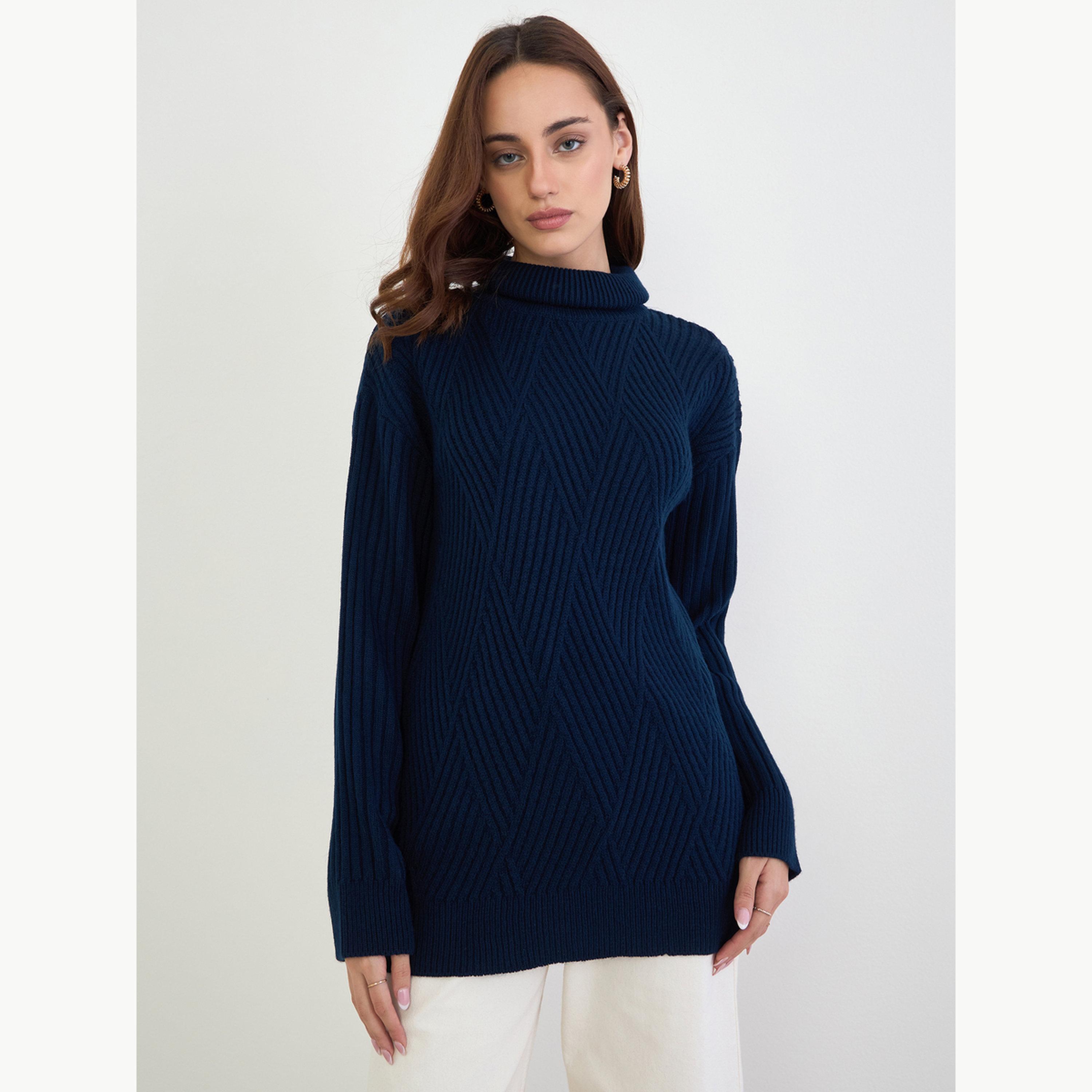 Styli Regular Fit Longline Textured Sweater-women-winterwear-cardigansandjumpers-jumpers-image-1