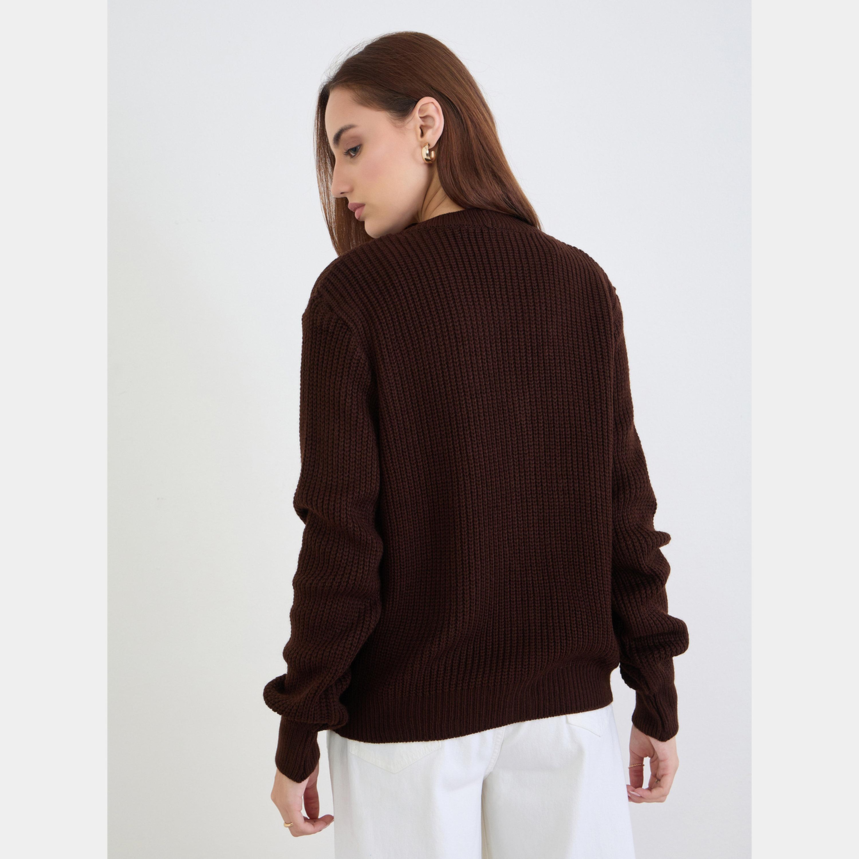 Styli Brown Regular Fit Chunky Knit Cardigan-women-winterwear-cardigansandjumpers-cardigans-image-5
