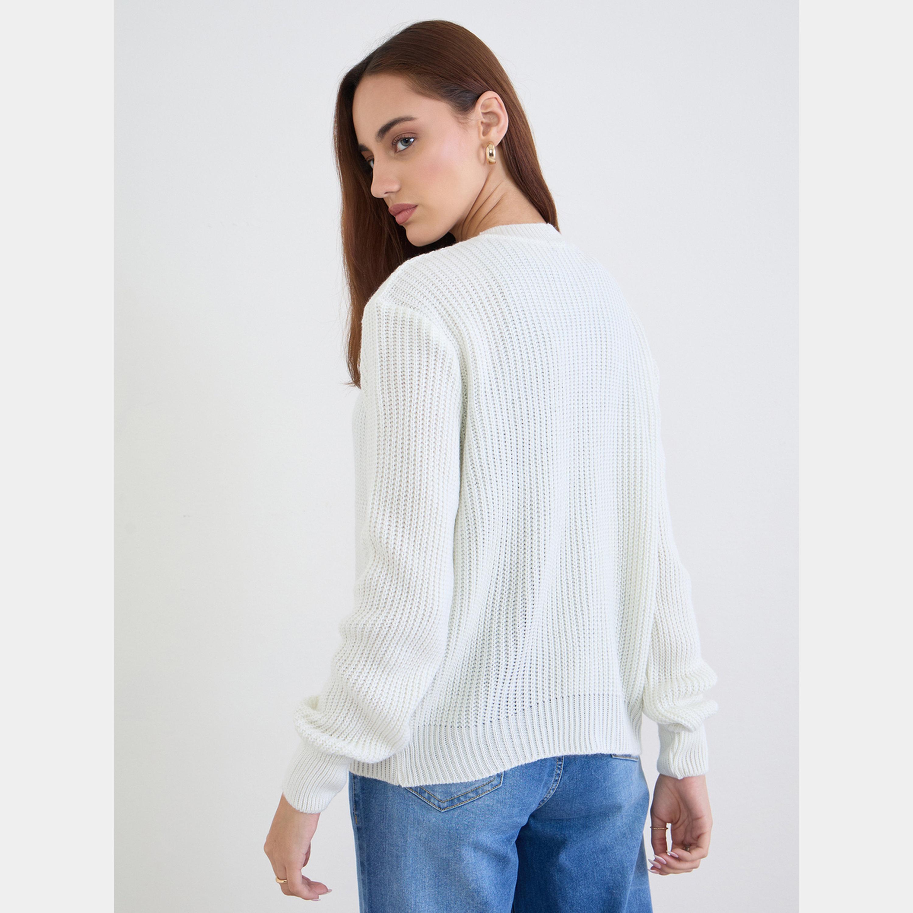 Styli Off White Knit Buttoned Cardigan-women-winterwear-cardigansandjumpers-cardigans-image-5