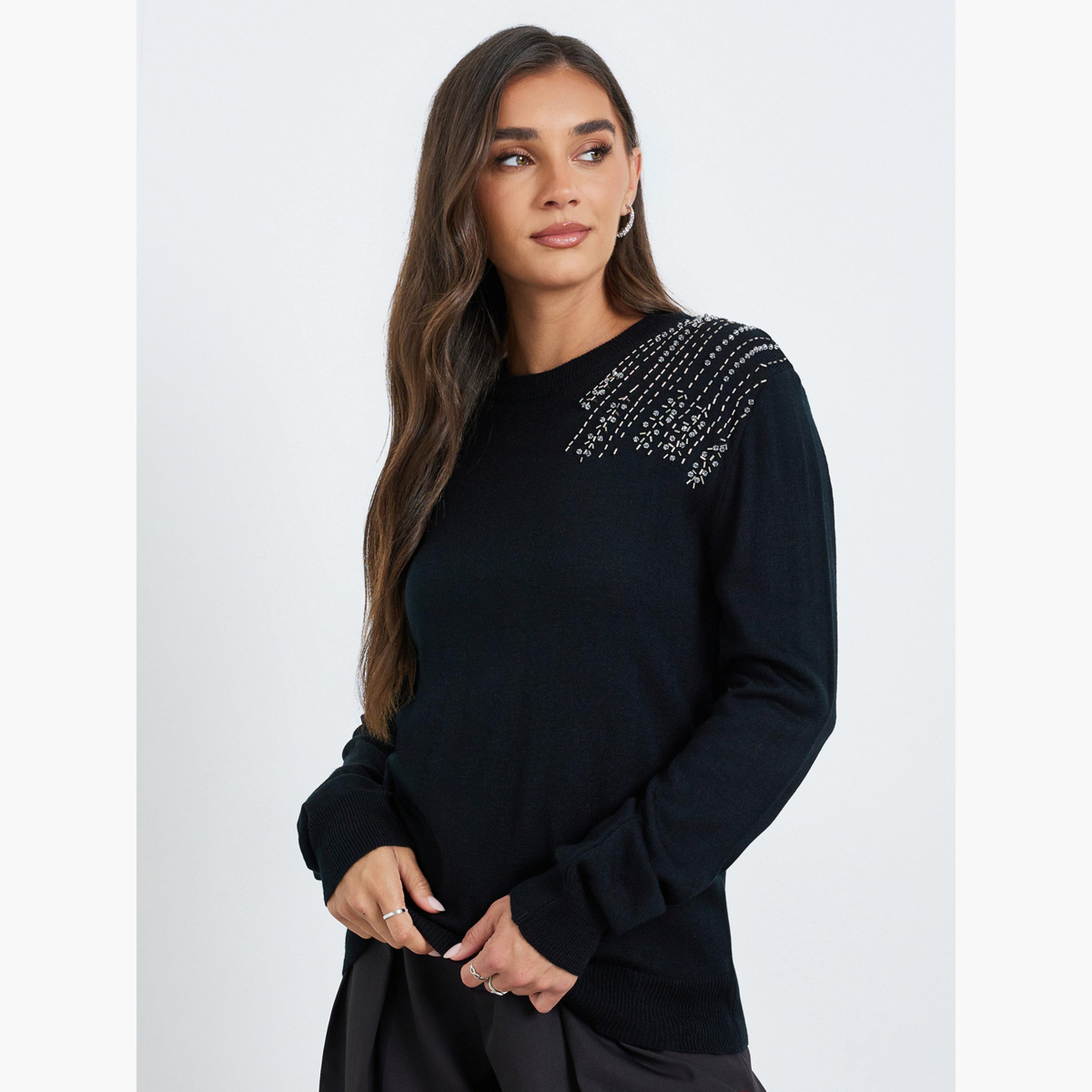 Styli Women Black Embellished Sweater-women-clothing-hoodiesandsweatshirts-sweatshirts-image-1