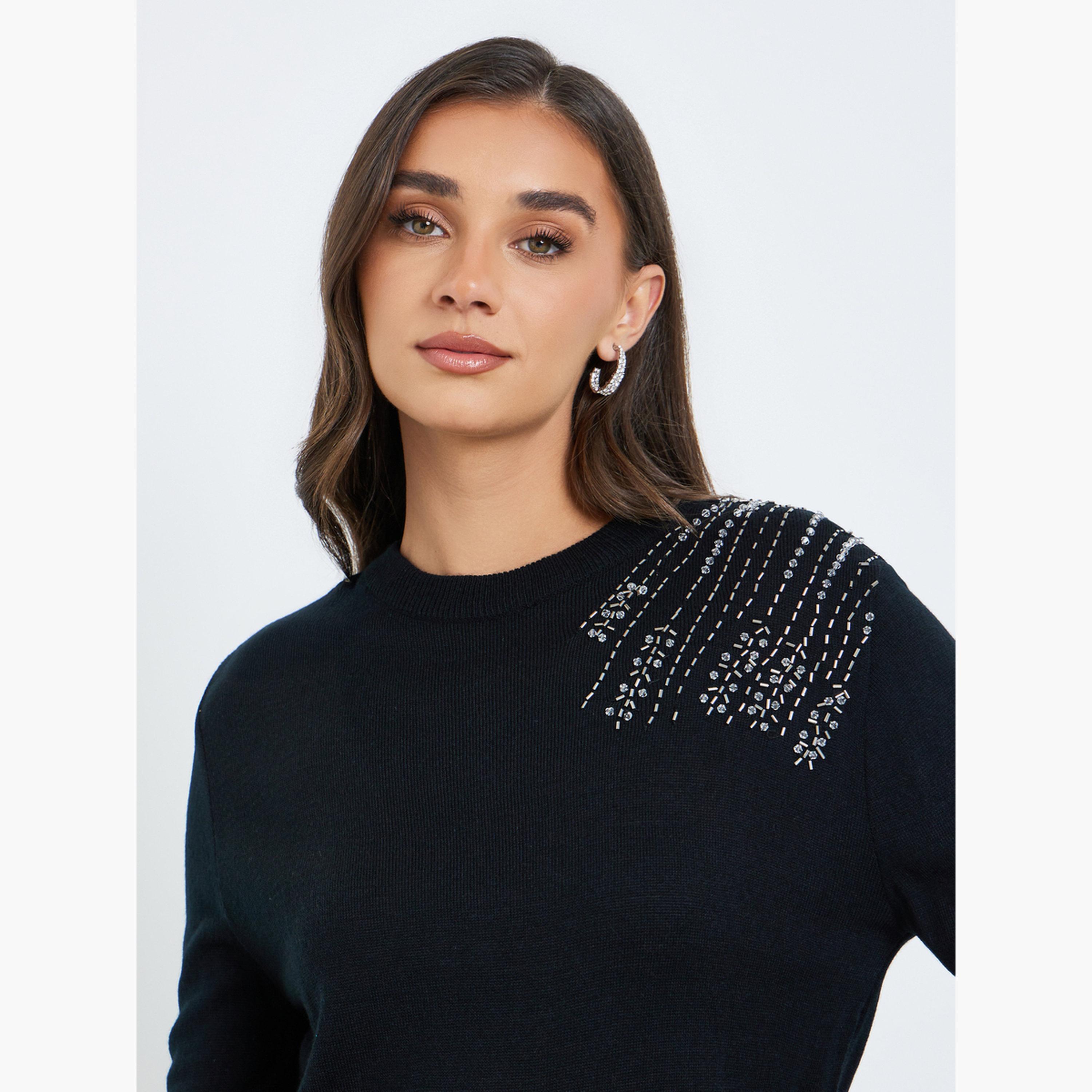 Styli Women Black Embellished Sweater-women-clothing-hoodiesandsweatshirts-sweatshirts-image-2