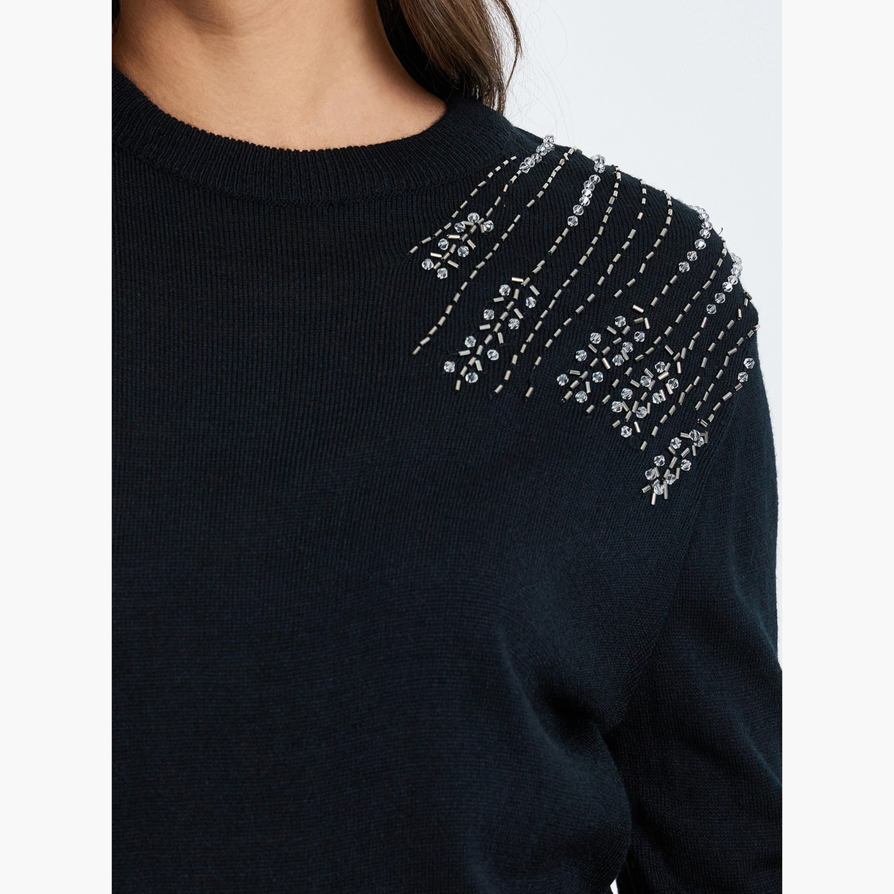 سويتر منمق بالترتر وياقة دائرية-women-clothing-hoodiesandsweatshirts-sweatshirts-image-4