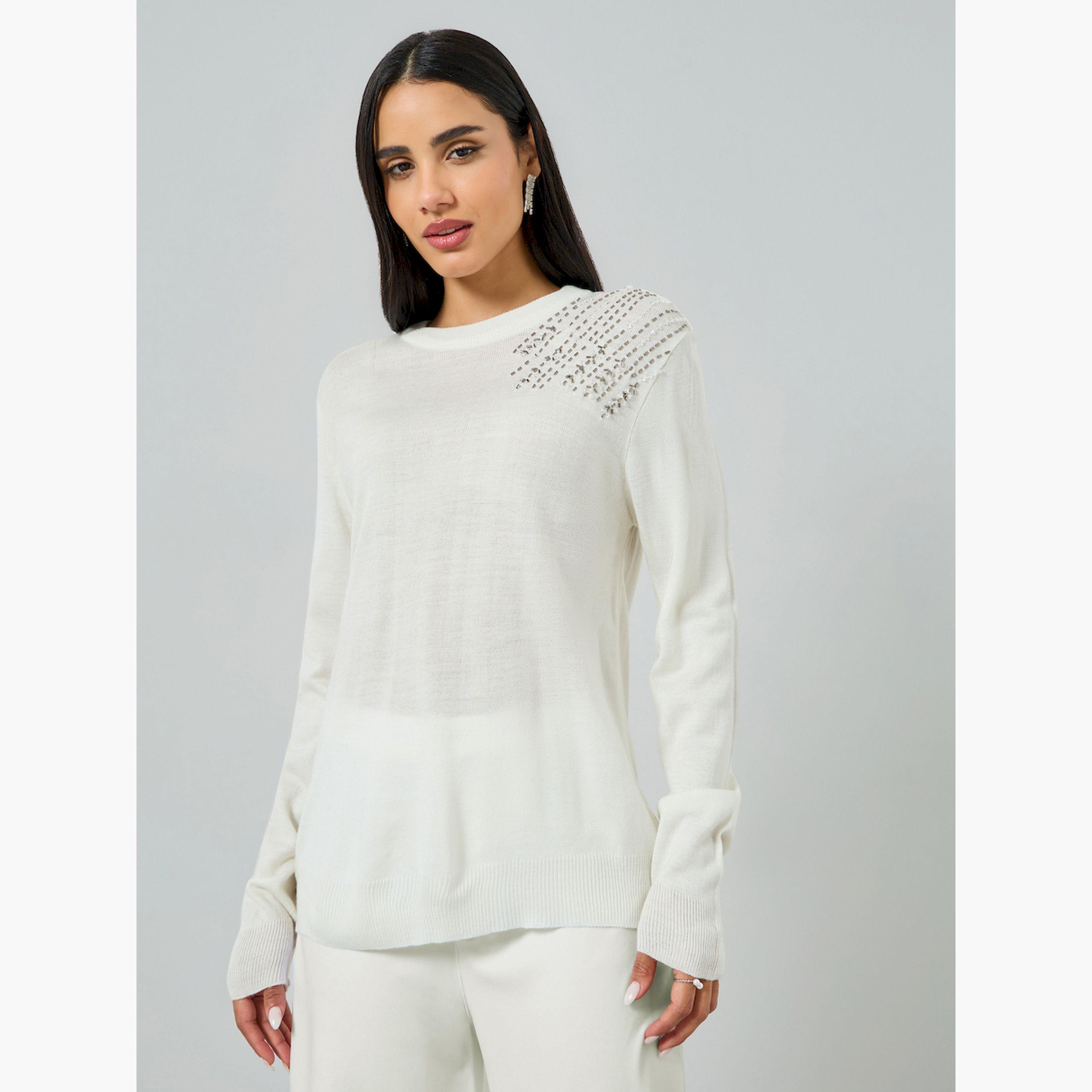 Styli Off White Regular Fit Embellished Sweater-women-clothing-cardigansandjumpers-jumpers-image-1