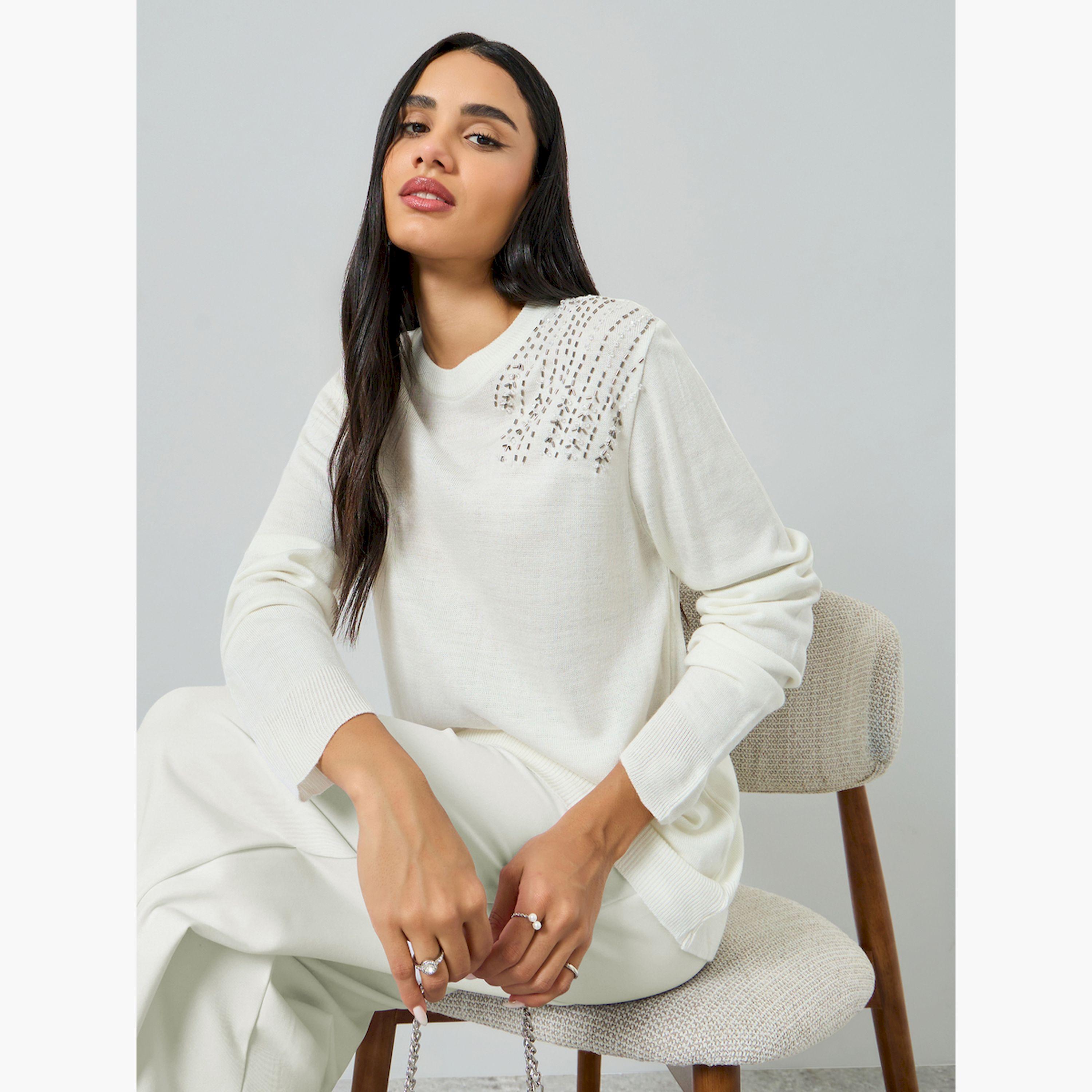 سويتر سكري مزين بقصة عادية-women-clothing-cardigansandjumpers-jumpers-image-3