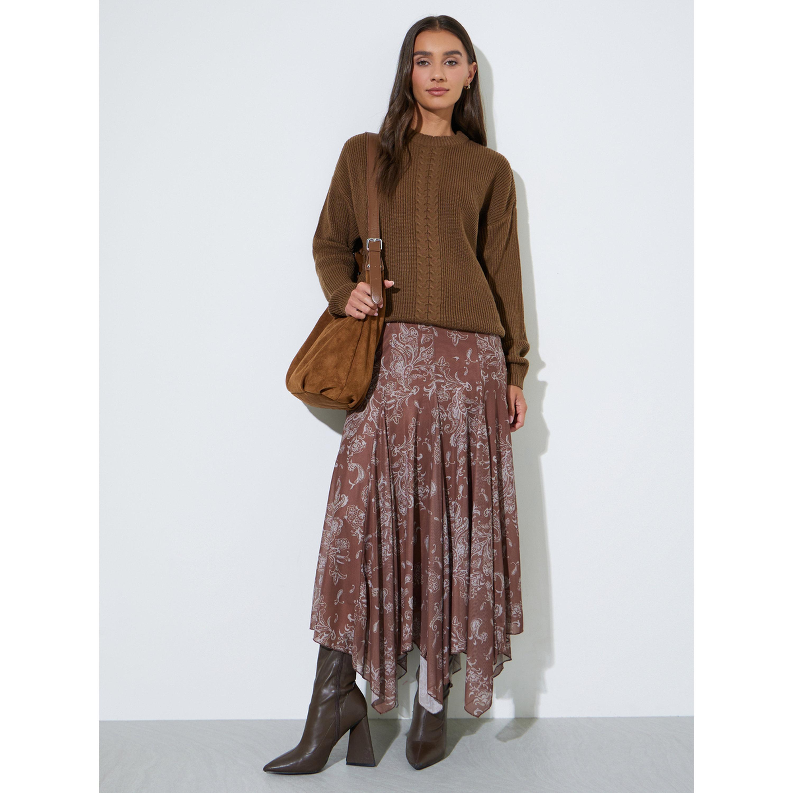 كنزة محبوكة بتصميم ضفائر وبقصة بوكسي باللون البني-women-winterwear-cardigansandjumpers-jumpers-image-2
