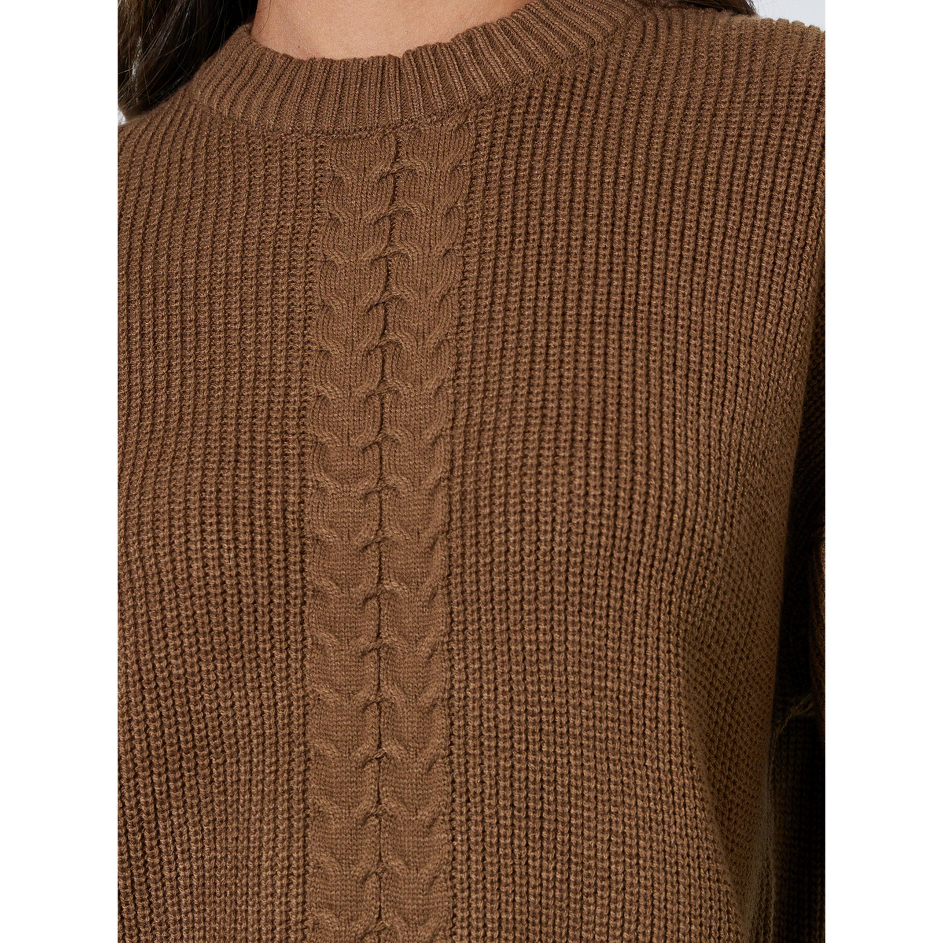 كنزة محبوكة بتصميم ضفائر وبقصة بوكسي باللون البني-women-winterwear-cardigansandjumpers-jumpers-image-5