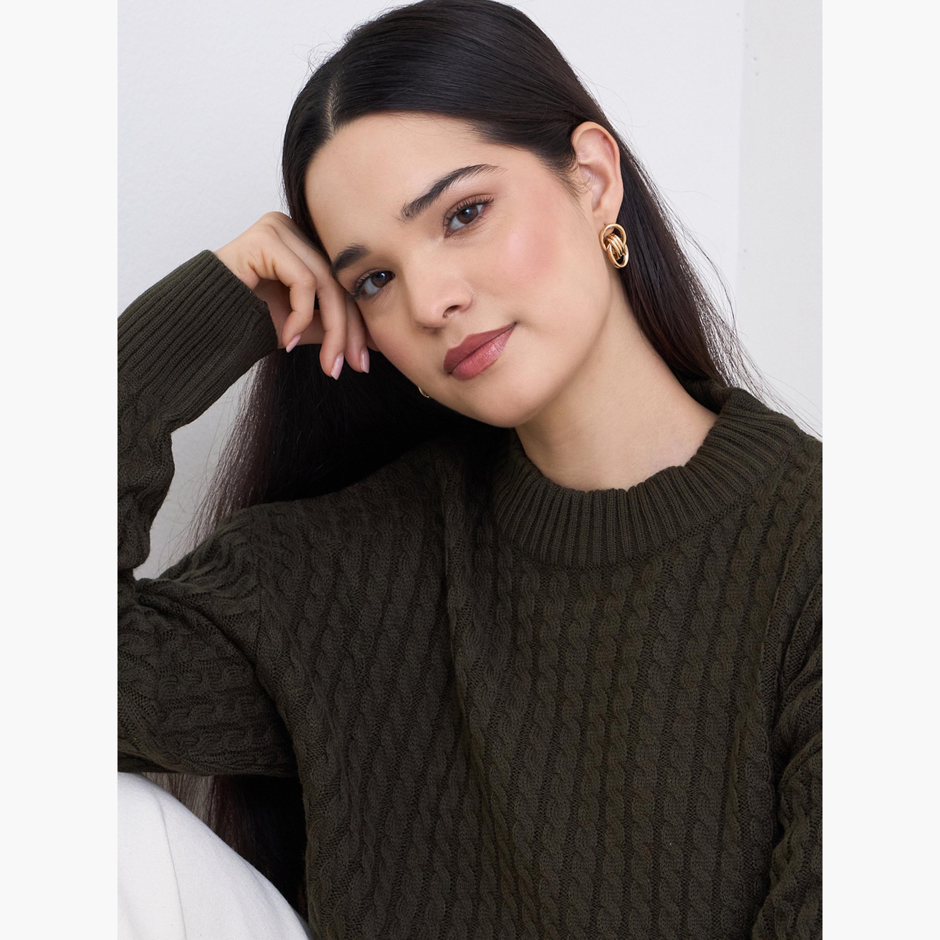 ستايلي - سترة مربعة محبوكة لون زيتوني-women-clothing-cardigansandjumpers-jumpers-image-4