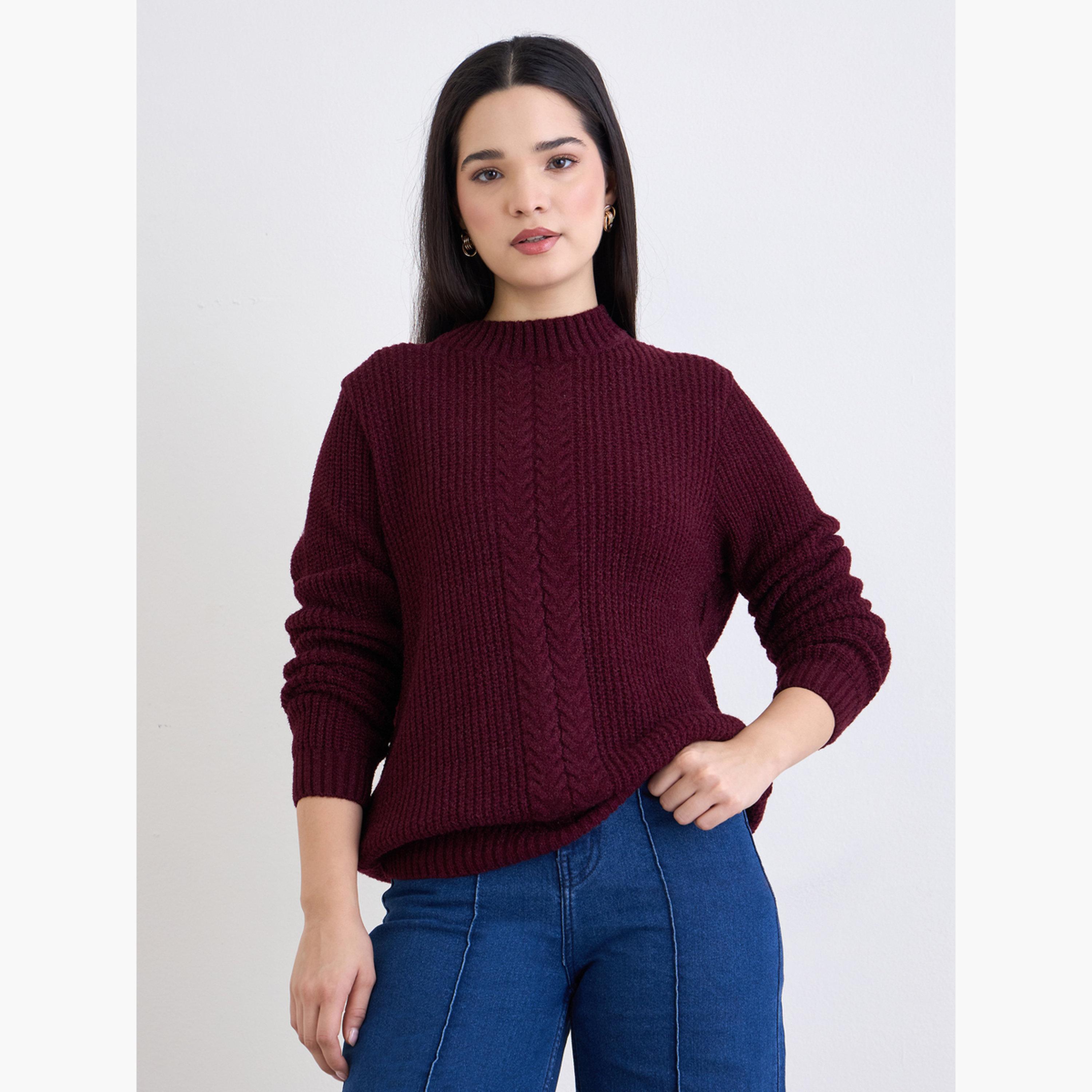 ستايلي - سترة كابل محبوكة باللون البرغندي للنساء -women-winterwear-cardigansandjumpers-jumpers-image-1