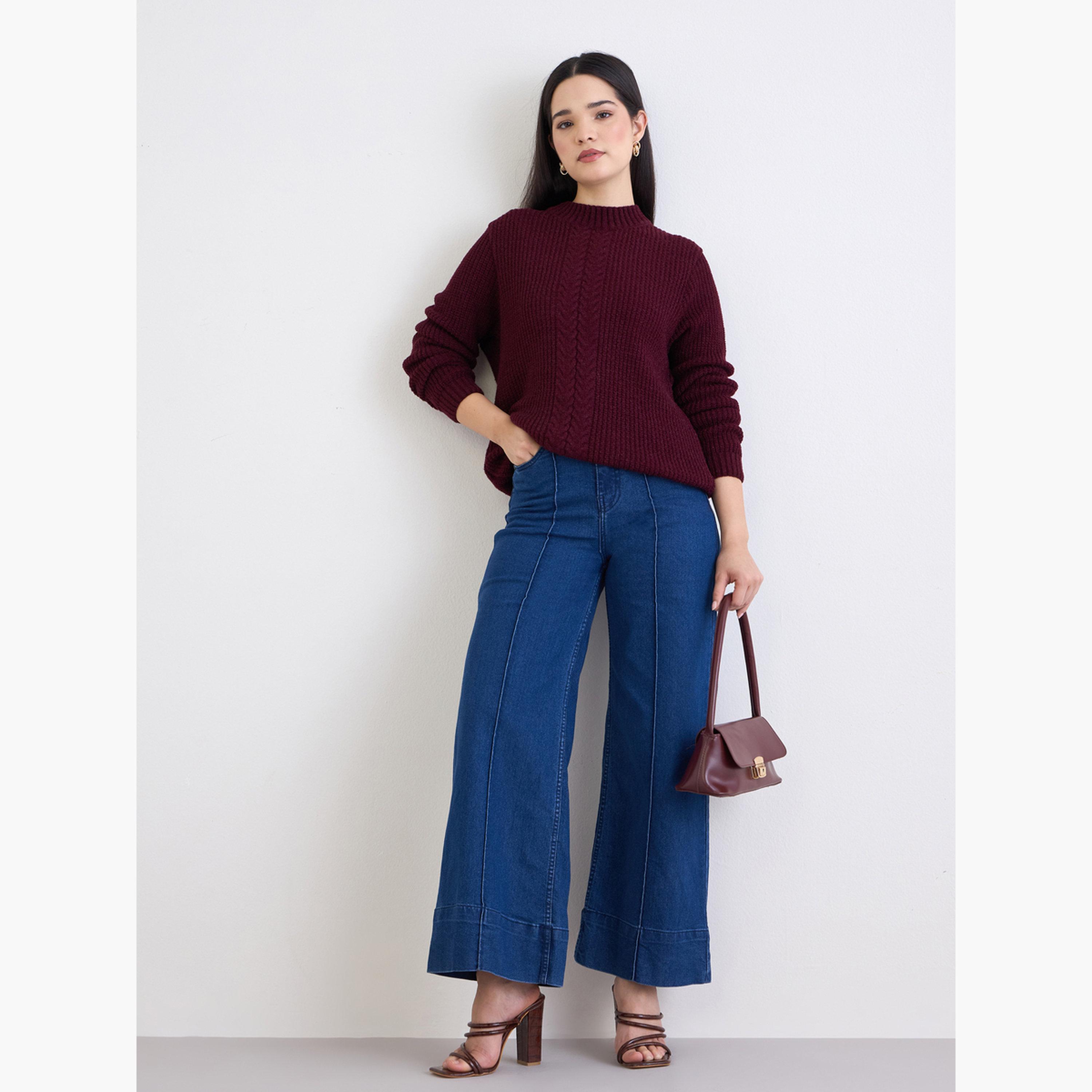 ستايلي - سترة كابل محبوكة باللون البرغندي للنساء -women-winterwear-cardigansandjumpers-jumpers-image-2