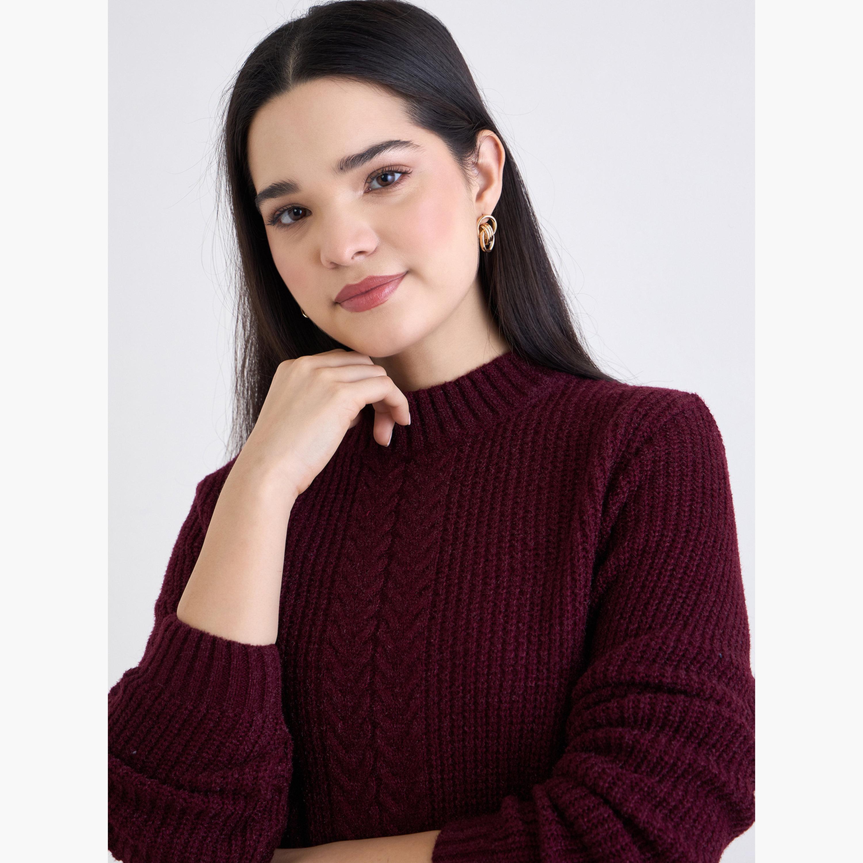 ستايلي - سترة كابل محبوكة باللون البرغندي للنساء -women-winterwear-cardigansandjumpers-jumpers-image-4