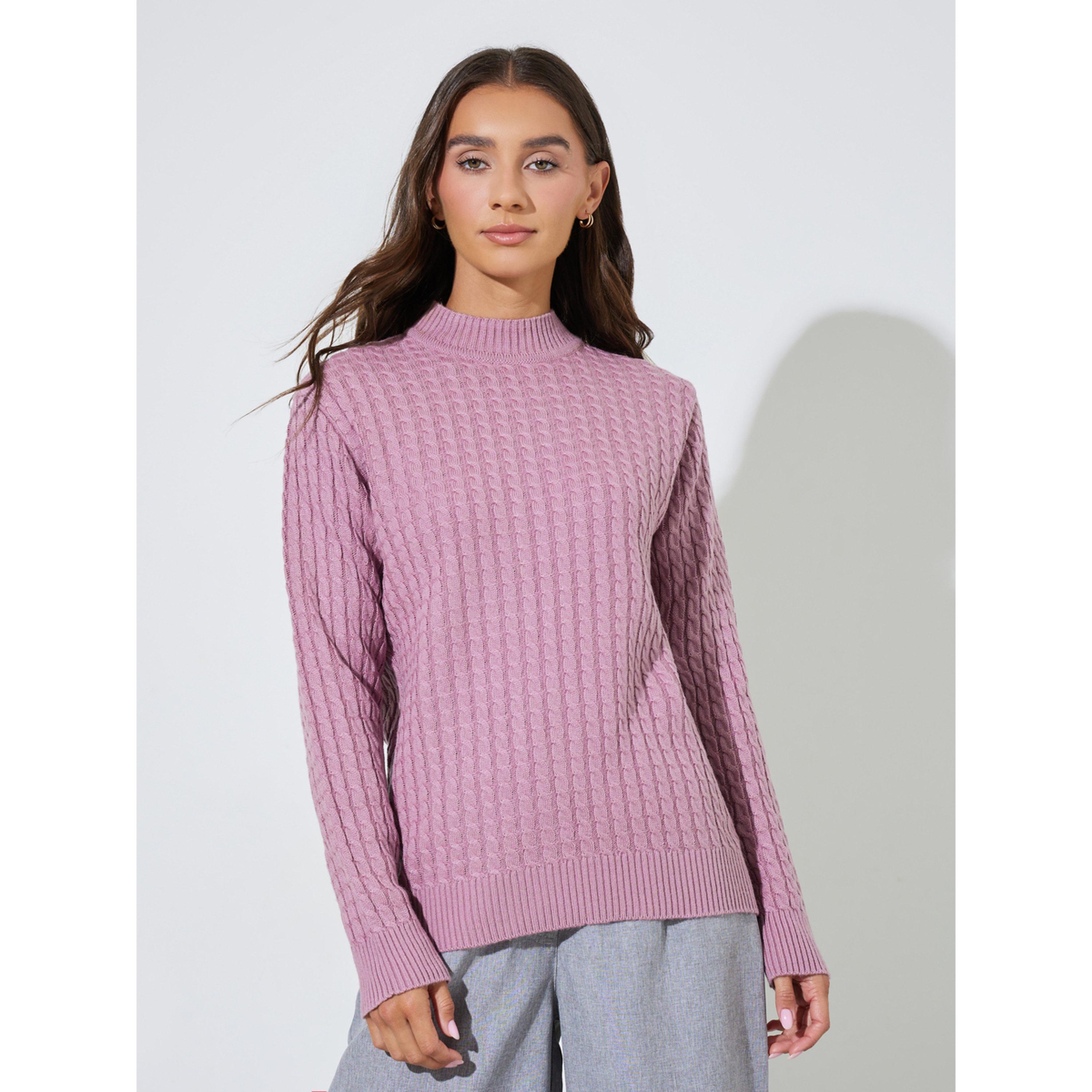 Styli Pink Cable Knit Sweater-women-winterwear-cardigansandjumpers-jumpers-image-1