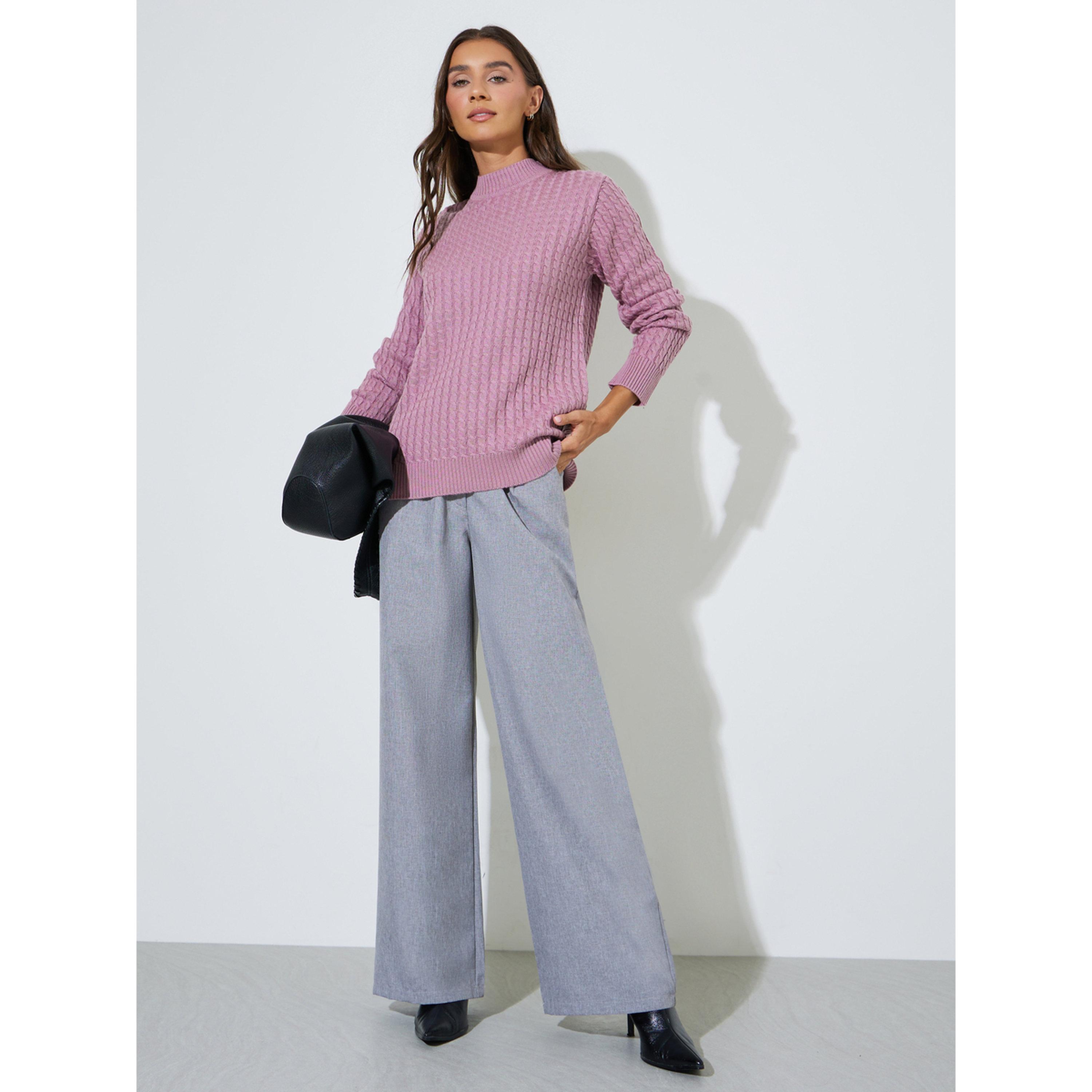 Styli Pink Cable Knit Sweater-women-winterwear-cardigansandjumpers-jumpers-image-2