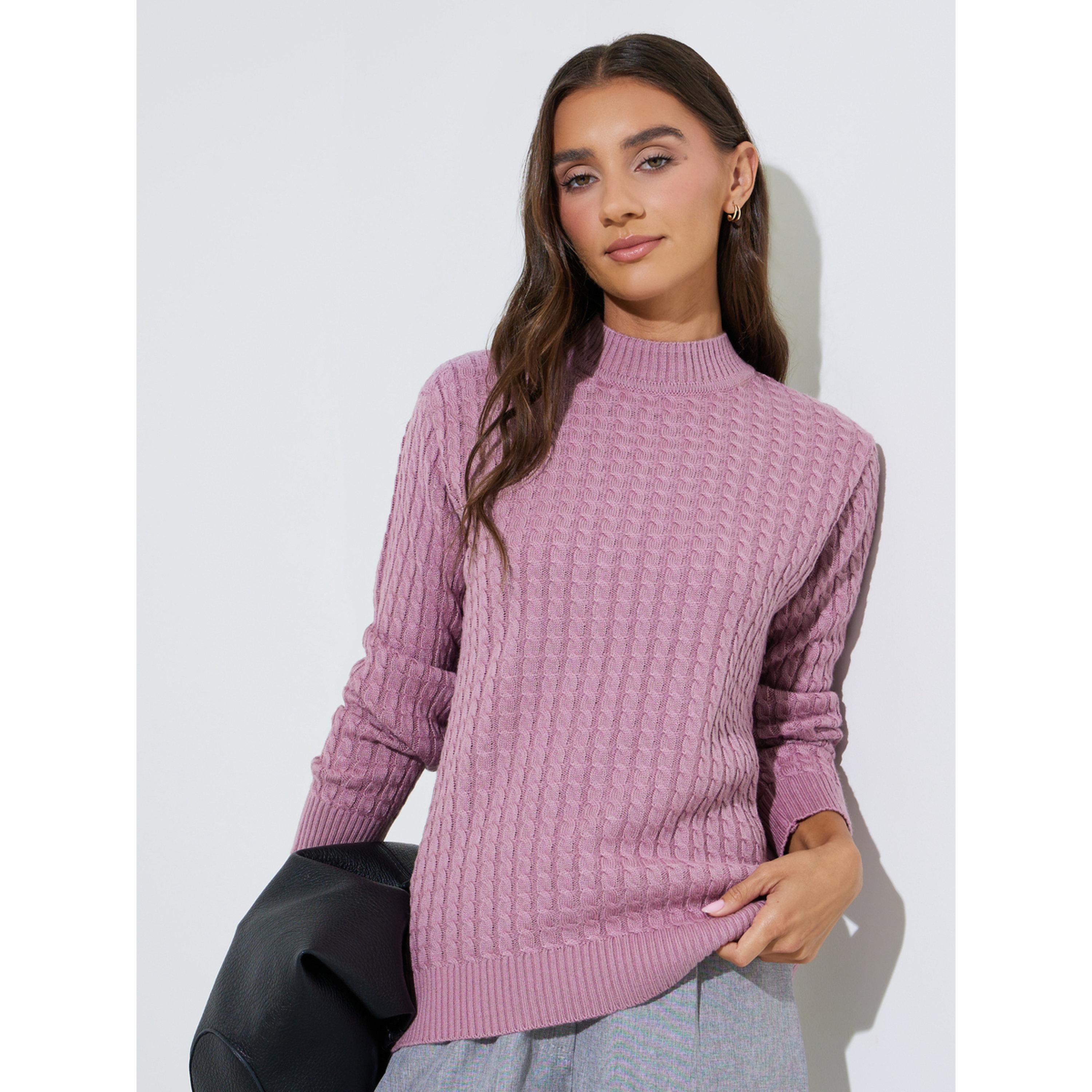 Styli Pink Cable Knit Sweater-women-winterwear-cardigansandjumpers-jumpers-image-4