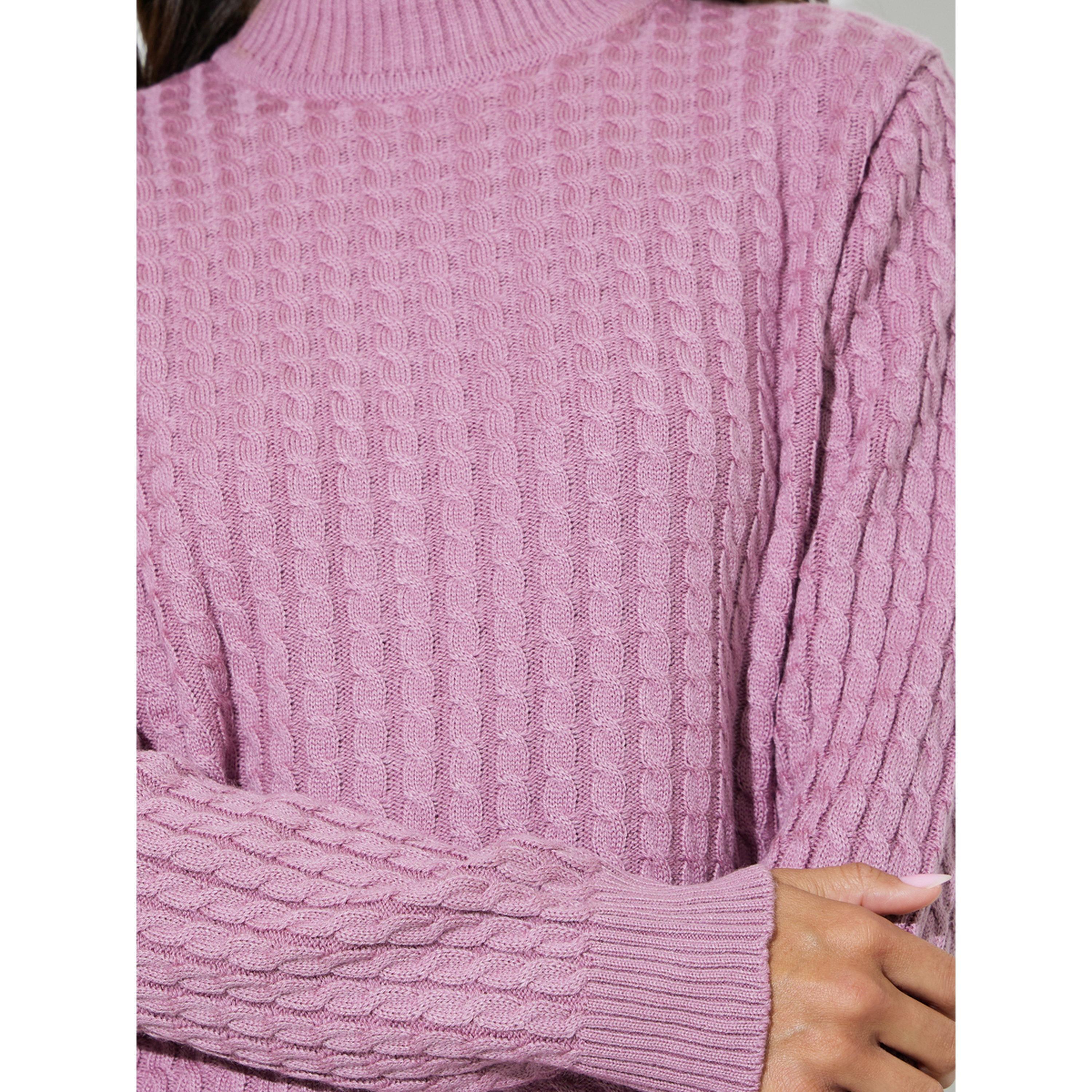 Styli Pink Cable Knit Sweater-women-winterwear-cardigansandjumpers-jumpers-image-5