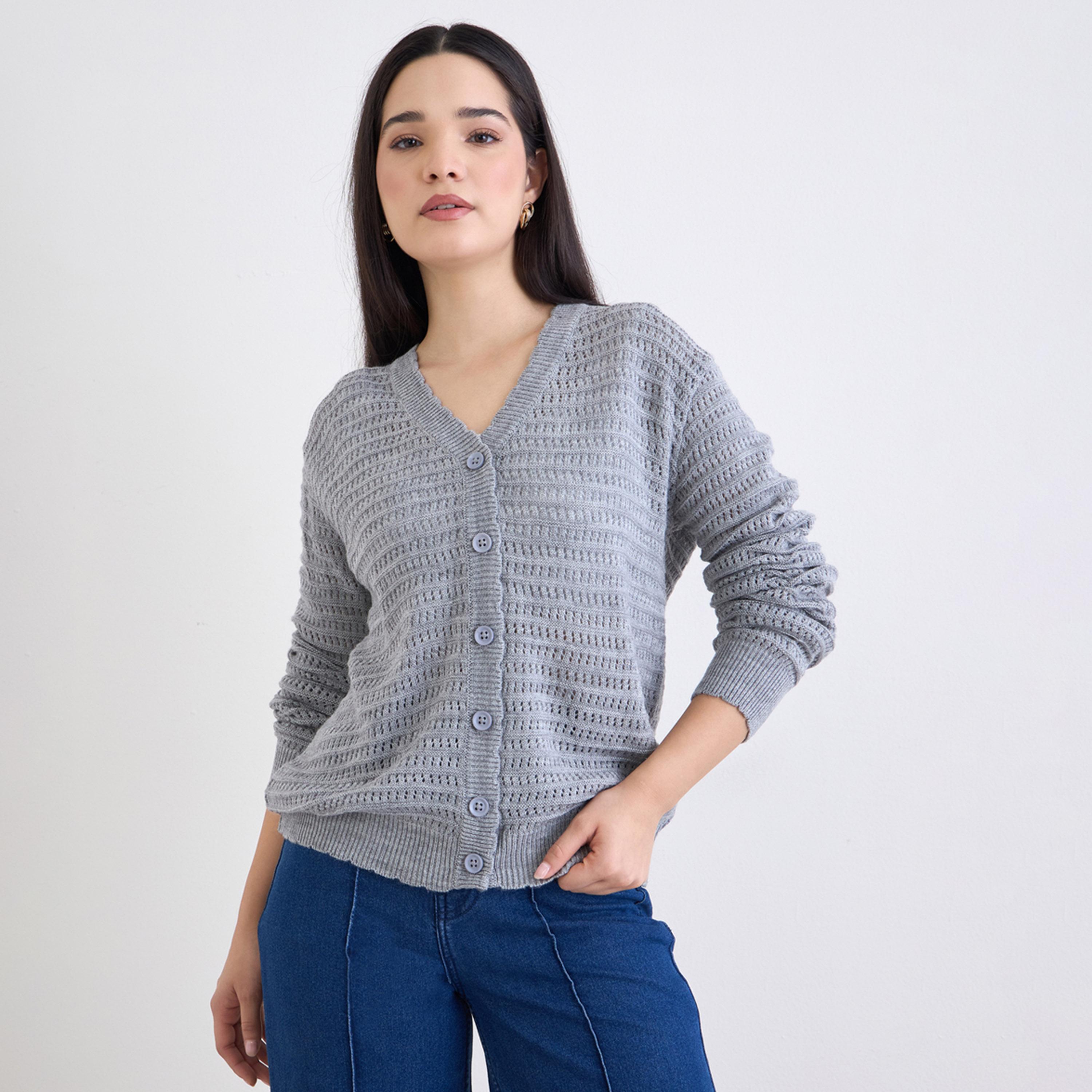 ستايلي - كارديغان رمادي اللون بقصّة عادية وطول عادي وأزرار-women-clothing-cardigansandjumpers-cardigans-image-1
