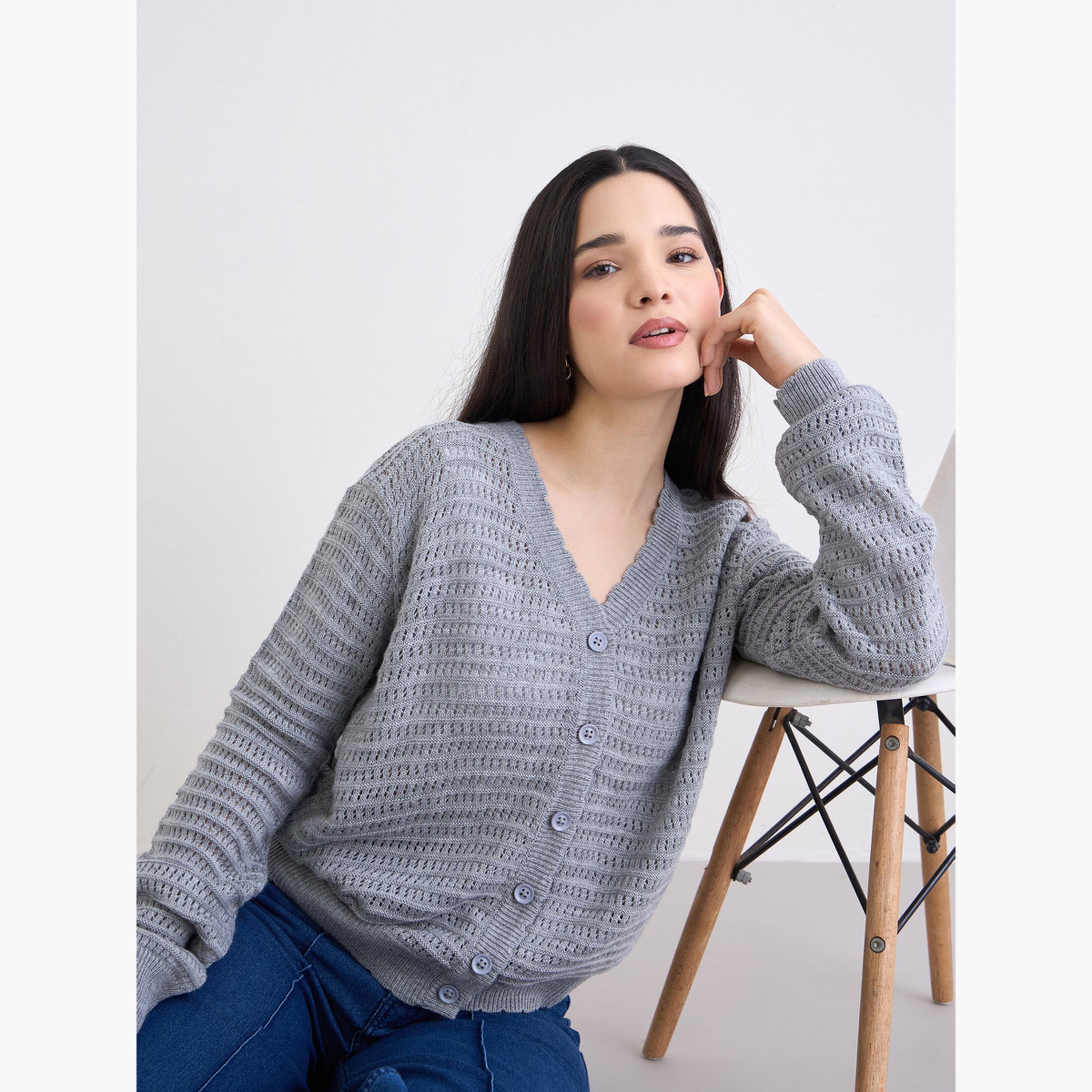 ستايلي - كارديغان رمادي اللون بقصّة عادية وطول عادي وأزرار-women-clothing-cardigansandjumpers-cardigans-image-3
