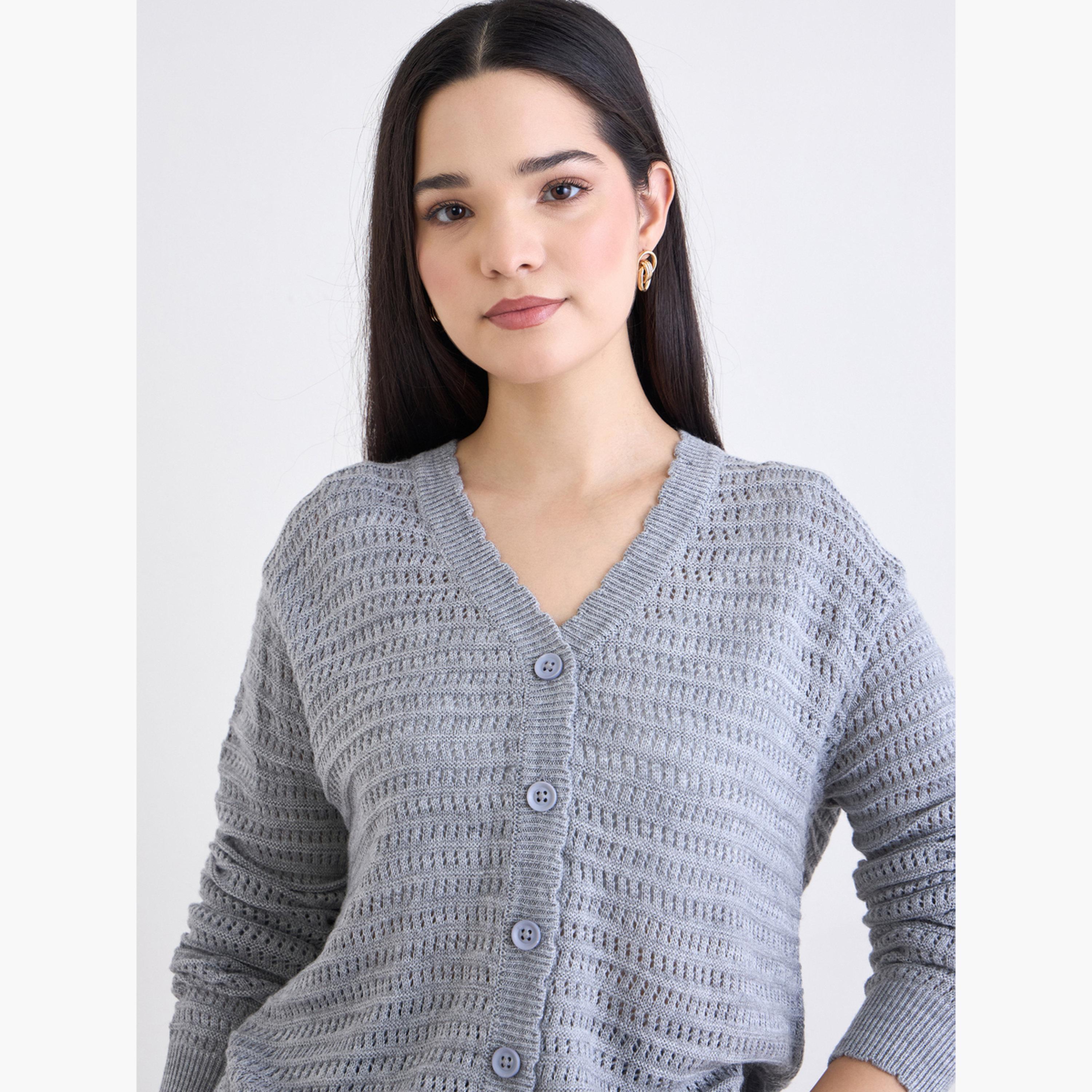 ستايلي - كارديغان رمادي اللون بقصّة عادية وطول عادي وأزرار-women-clothing-cardigansandjumpers-cardigans-image-4