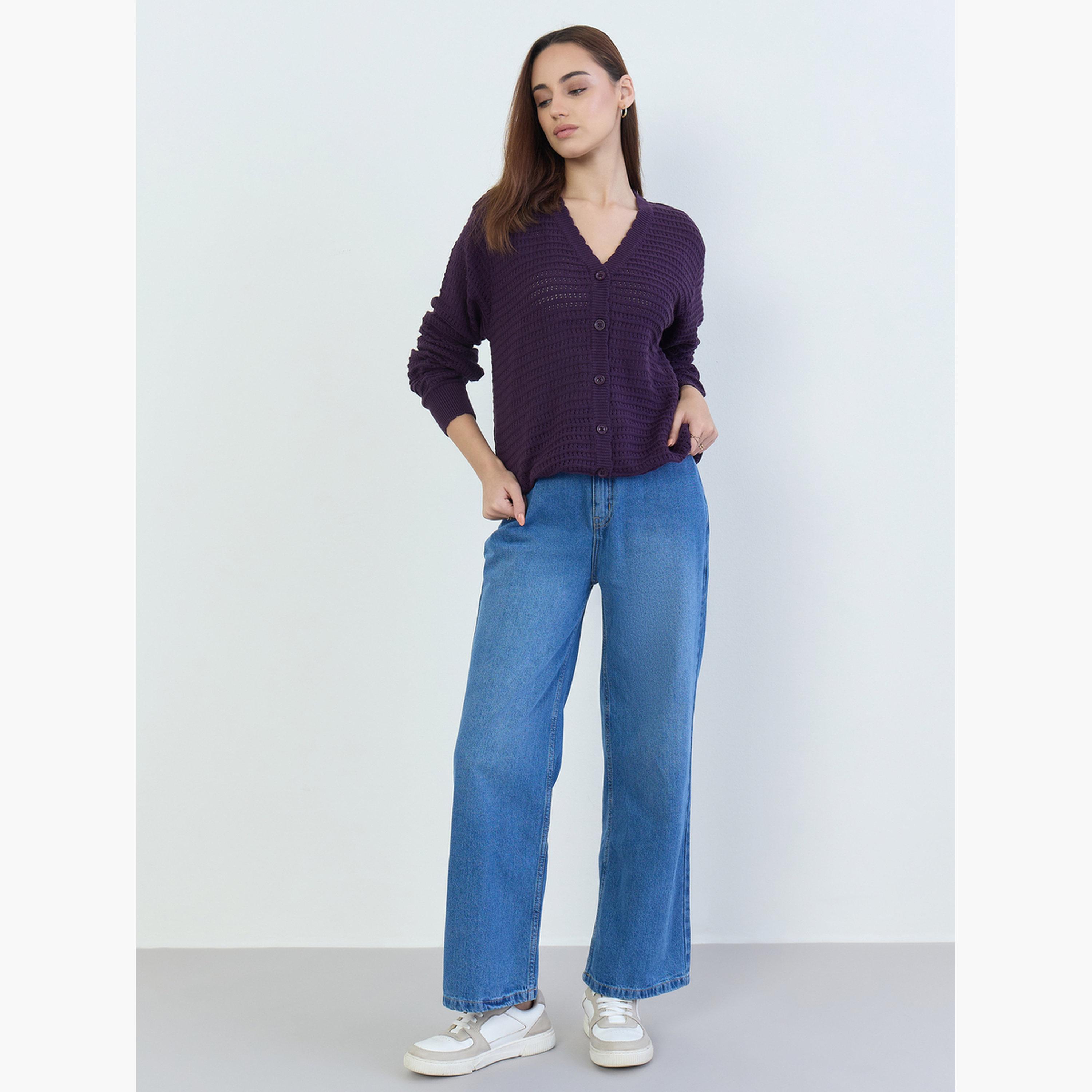 ستايلي - كارديغان أرجواني منقوش بقصّة عادية وطول عادي وأزرار-women-clothing-cardigansandjumpers-cardigans-image-2