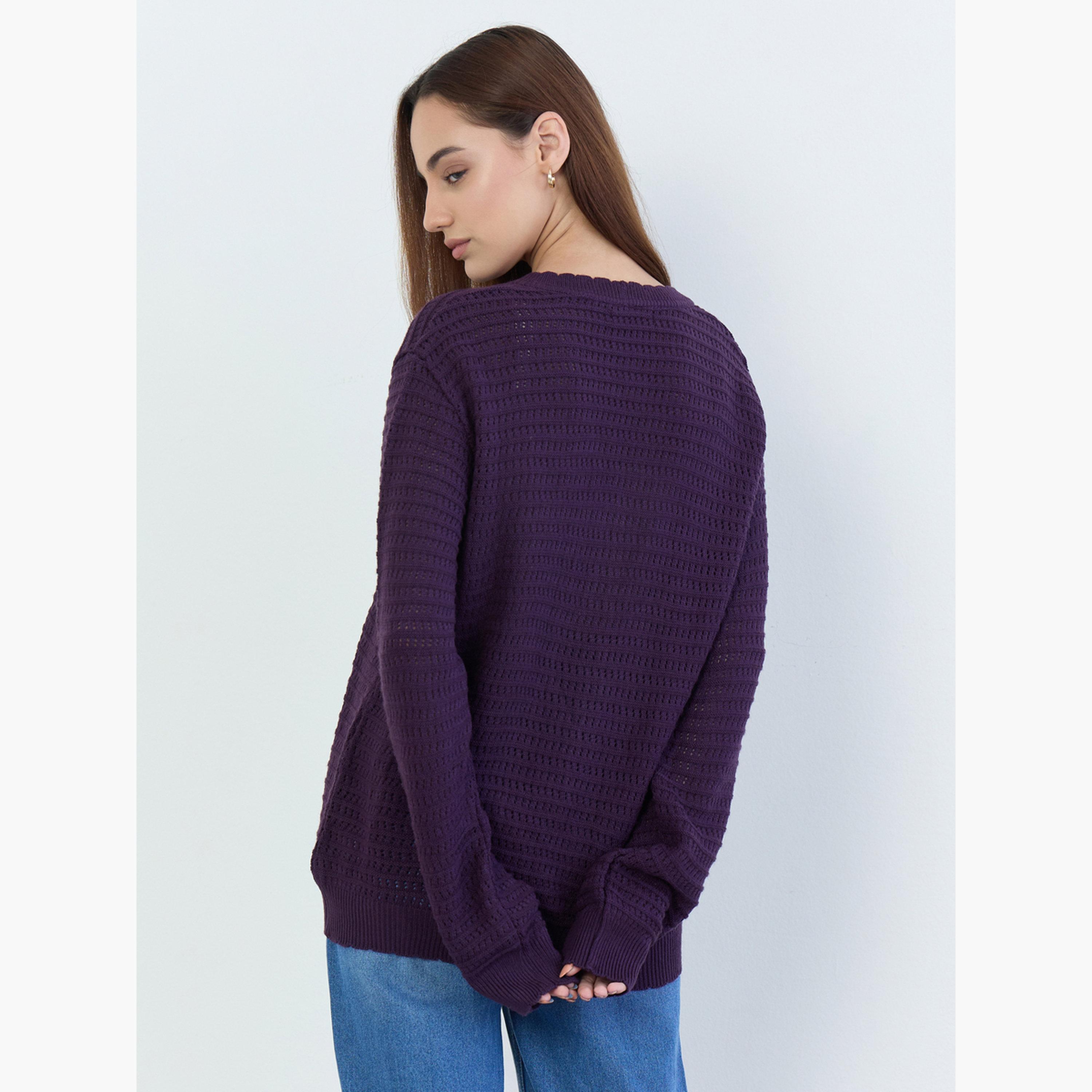 ستايلي - كارديغان أرجواني منقوش بقصّة عادية وطول عادي وأزرار-women-clothing-cardigansandjumpers-cardigans-image-5