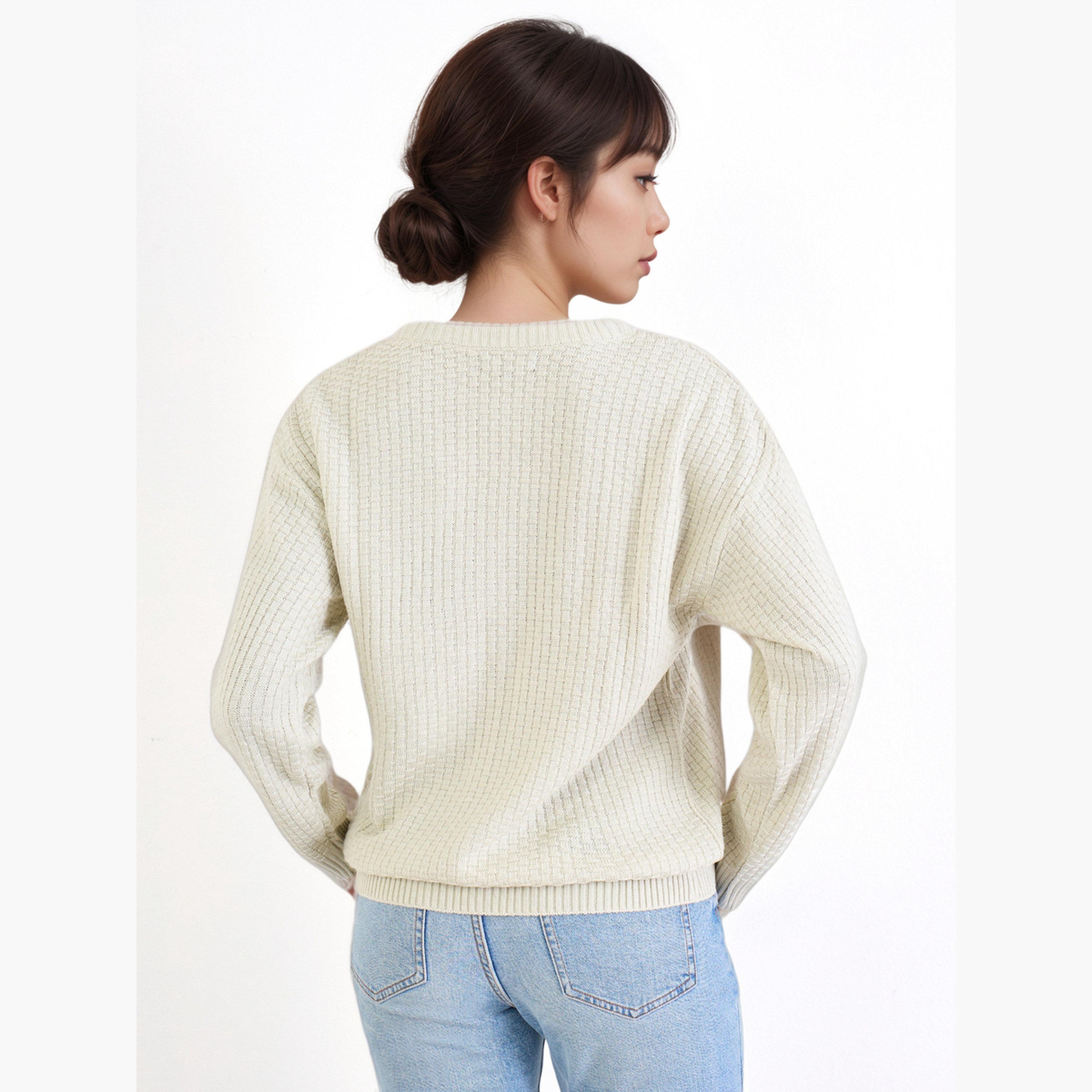 ستايلي - سترة محبوكة عادية لون أبيض العاجي-women-clothing-cardigansandjumpers-jumpers-image-2