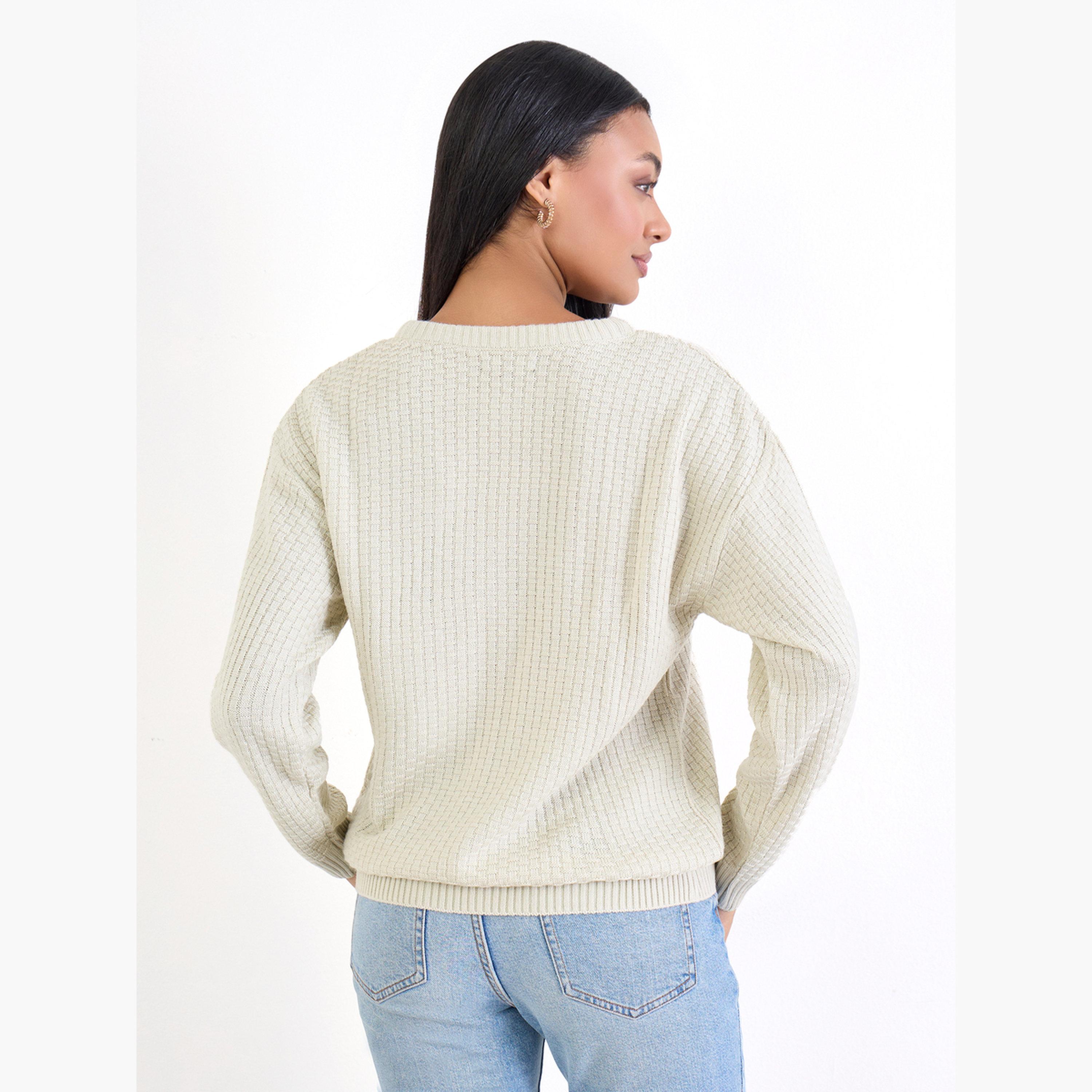 ستايلي - سترة محبوكة عادية لون أبيض العاجي-women-clothing-cardigansandjumpers-jumpers-image-1