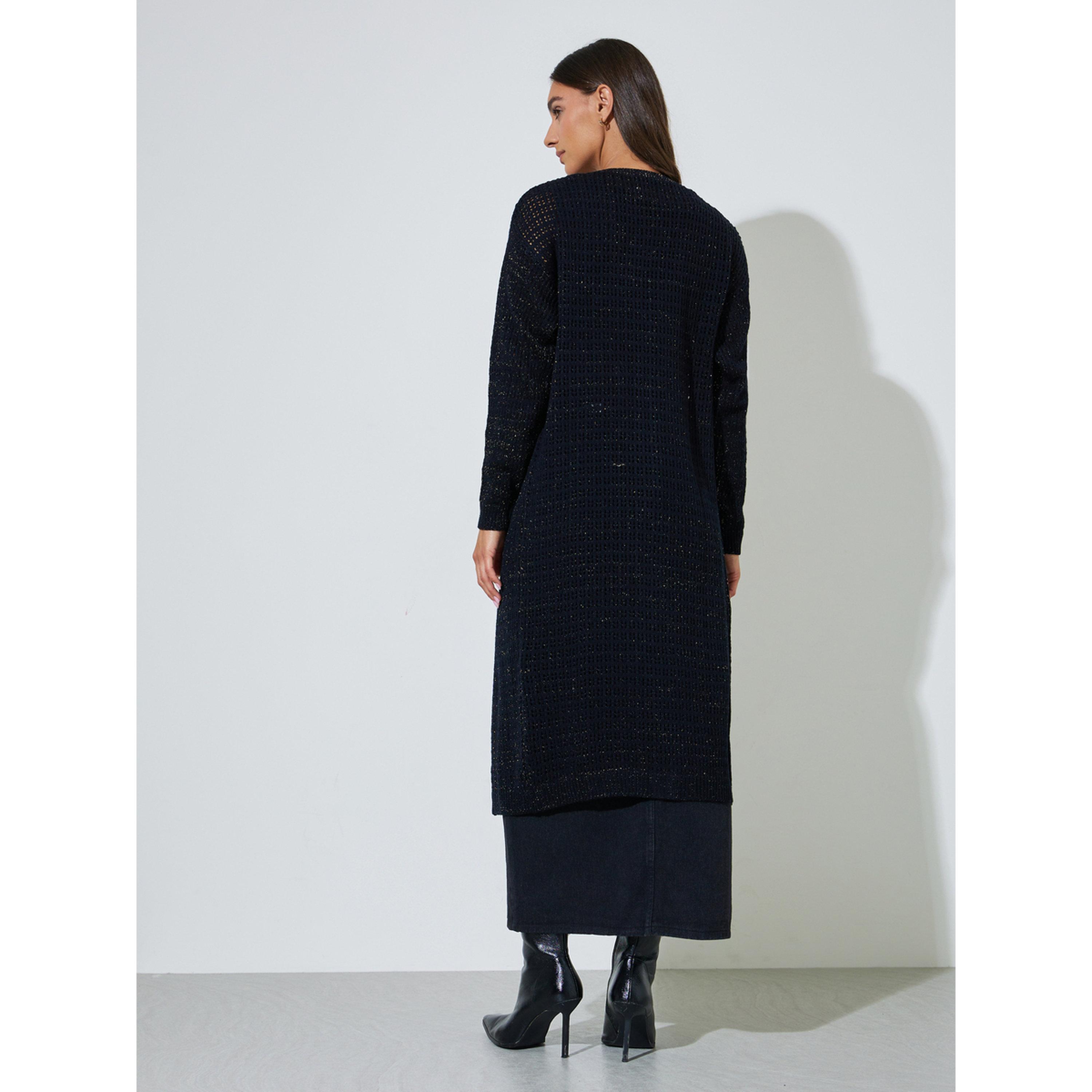 Styli Black Knitted Longline Cardigan-women-winterwear-cardigansandjumpers-cardigans-image-3