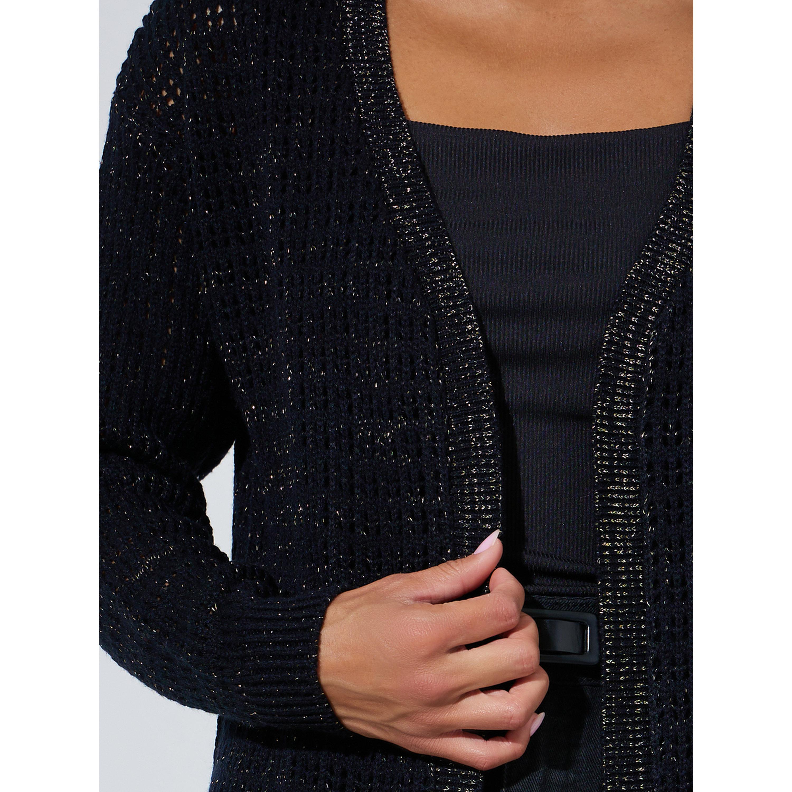Styli Black Knitted Longline Cardigan-women-winterwear-cardigansandjumpers-cardigans-image-4