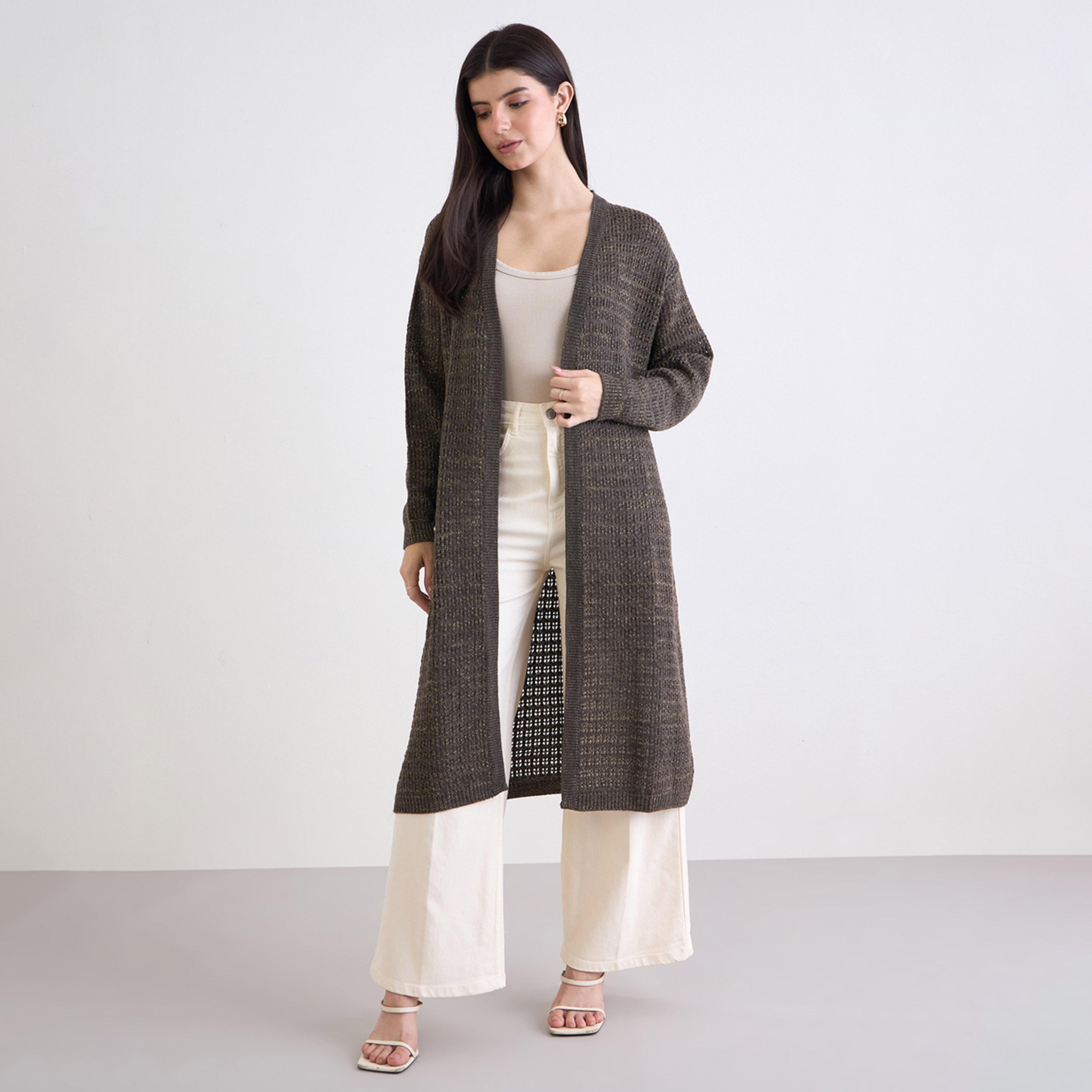 ستايلي - كارديغان طويل محبوك لون بني-women-clothing-cardigansandjumpers-cardigans-image-1